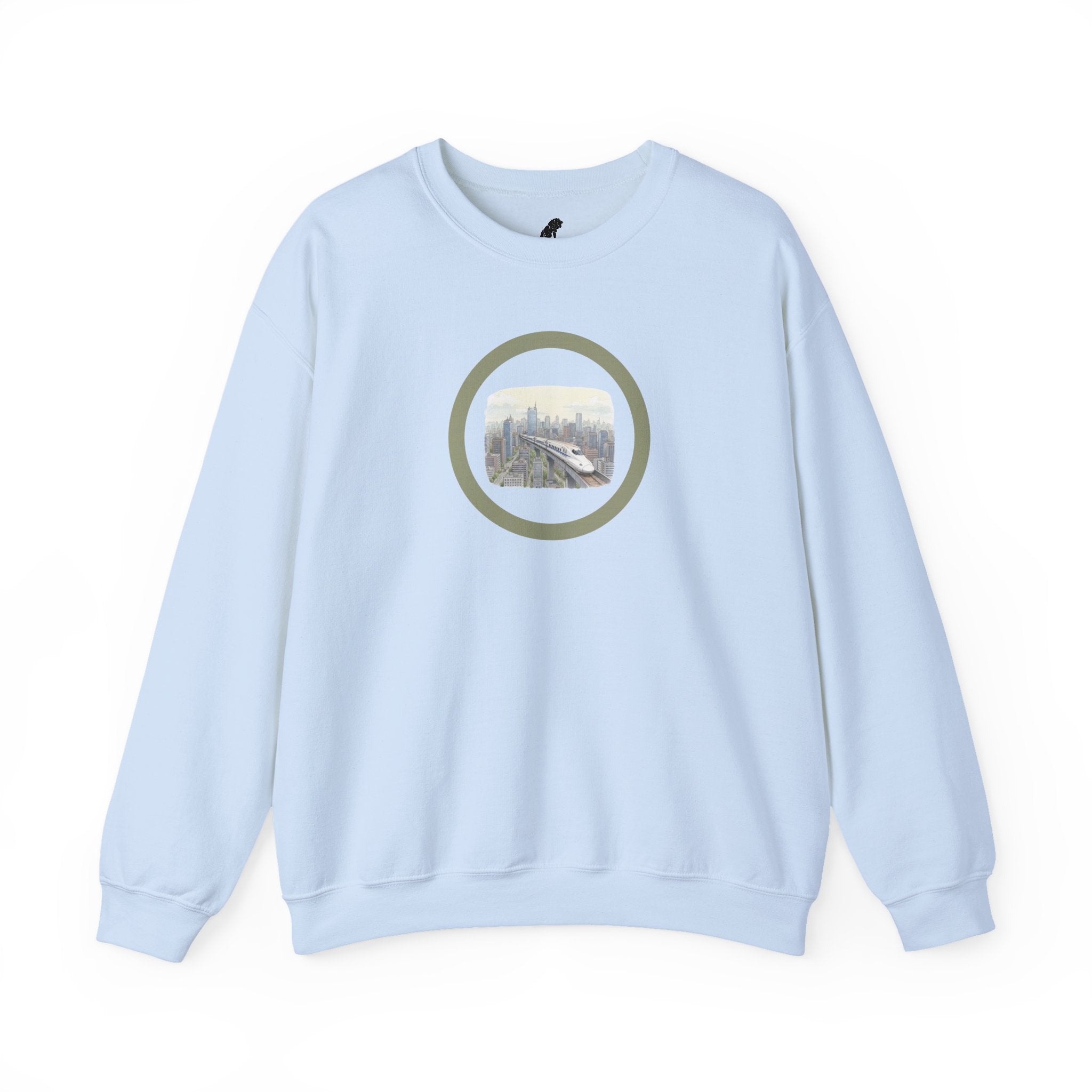 Circular Crewneck Bullet Train Sweatshirt — Vintage Locomotive Over The Metro Sweater