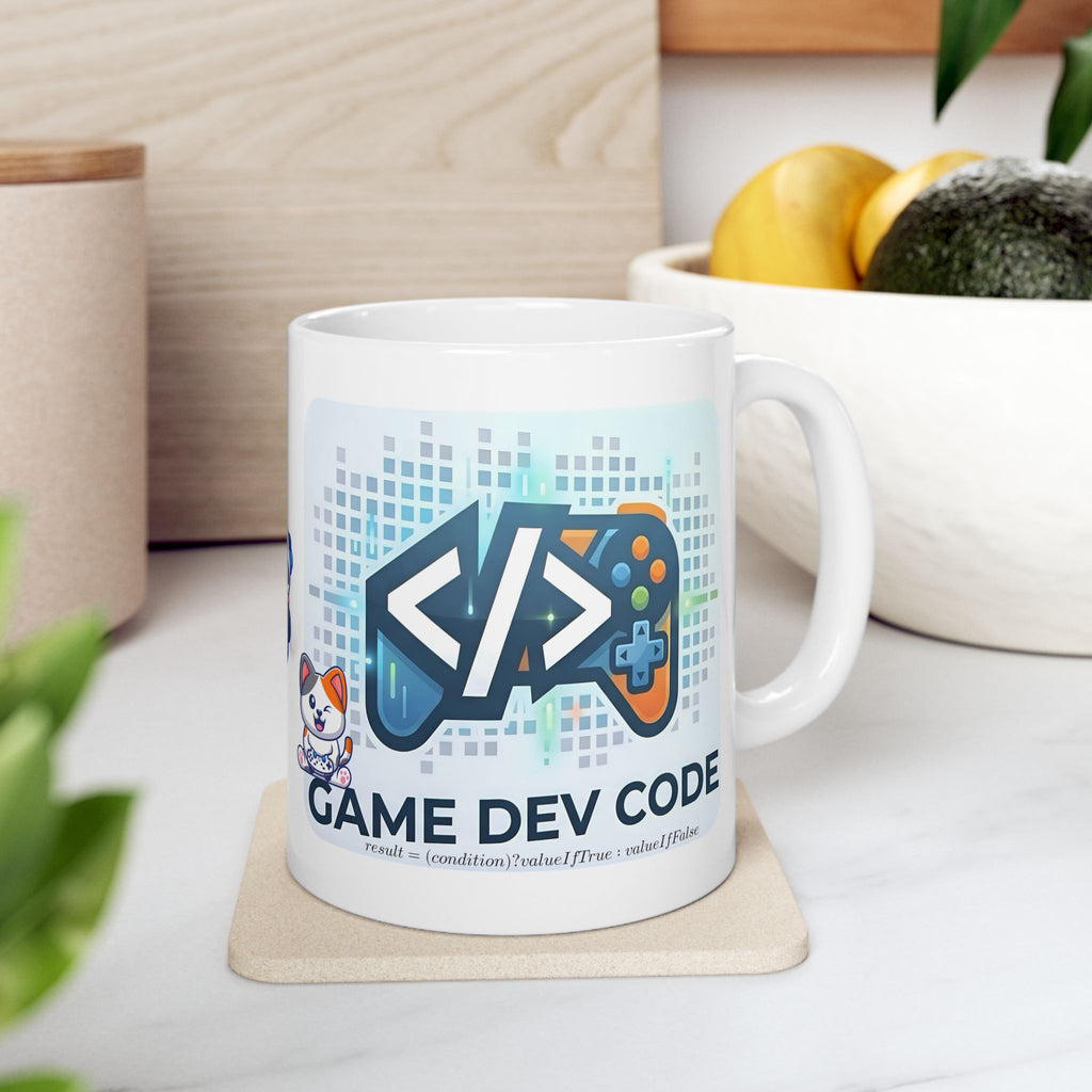 Game Dev Code White Ceramic Mug — Cute Gaming Panda & Adorables, 11oz/15oz