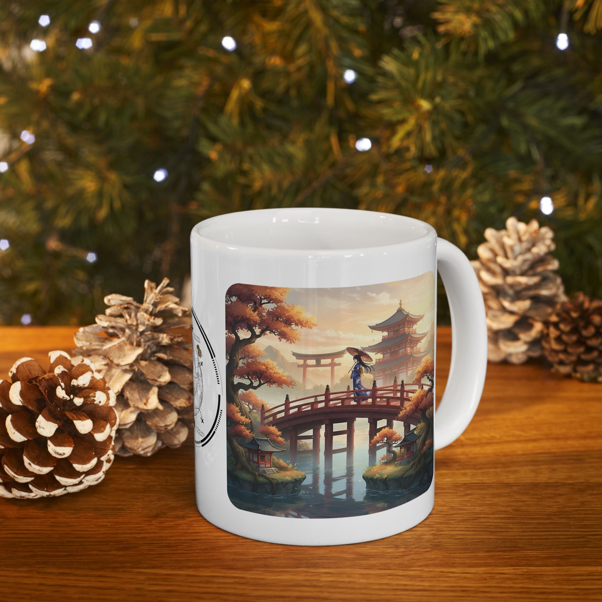 Japanese Samurai Cherry Blossom Love White Ceramic Mug (11oz/15oz),The Serene Path Mount Fuji Sunset Cup