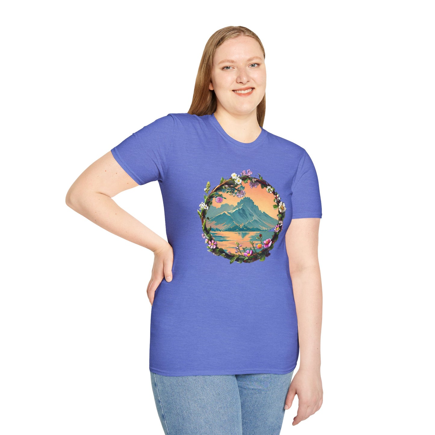 Japanese Blue Rose Landscape Unisex Softstyle T-Shirt