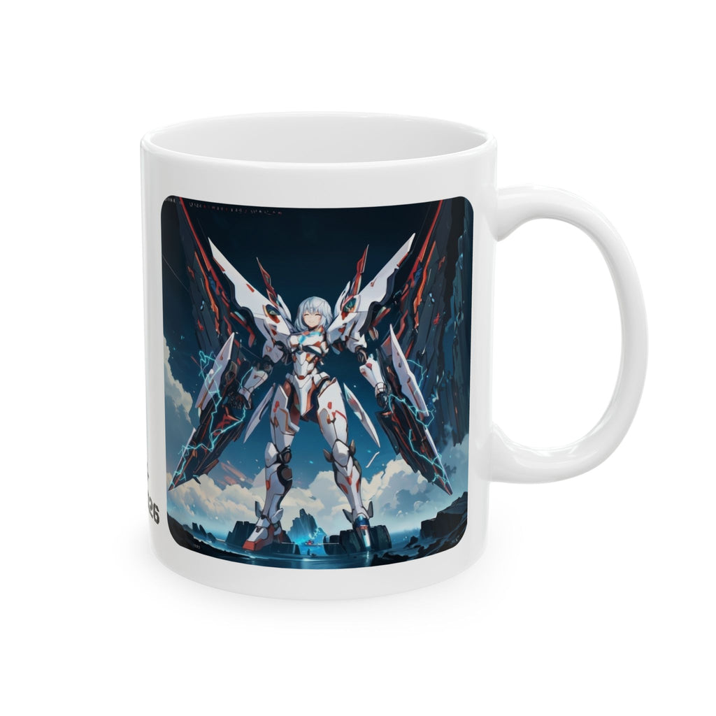 Sentience Rising MEK-EVA13X26 Prototype White Ceramic Mug | Sci-Fi NeoSentinel Uprising