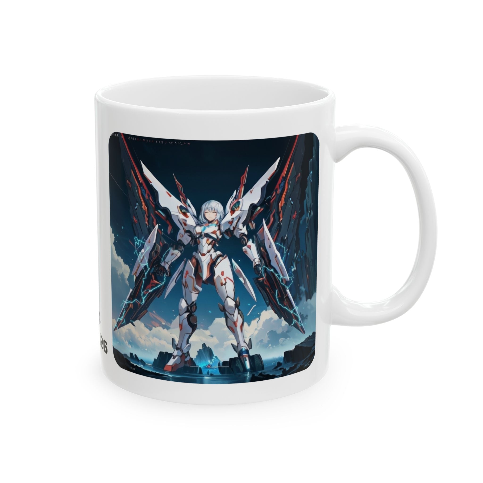 Sentience Rising MEK-EVA13X26 Prototype White Ceramic Mug | Sci-Fi NeoSentinel Uprising