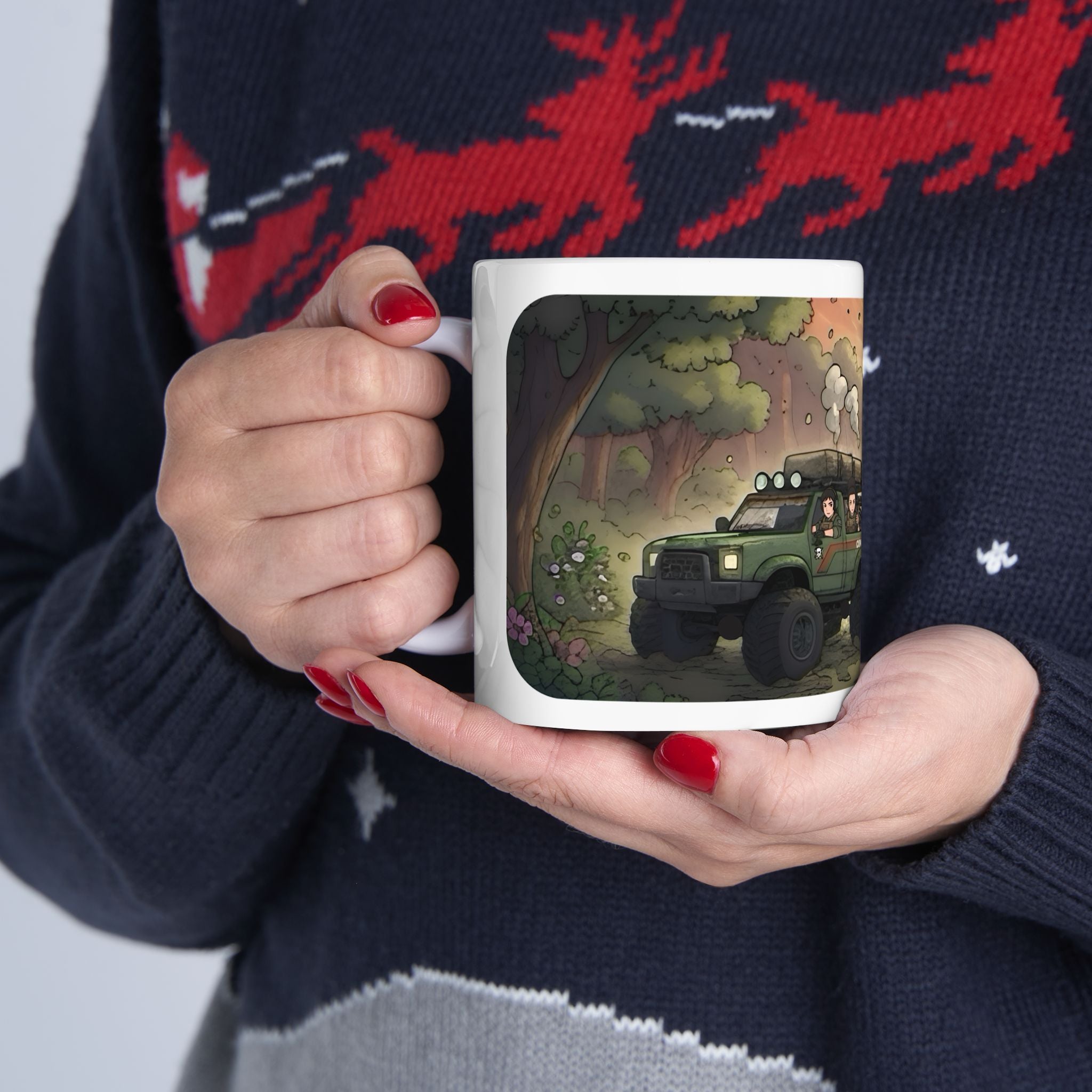 Adventure 4x4 Trucks #1, Army Commandos White Ceramic Mug  — Find Your Path To The Essentials Cup (11oz & 15oz)