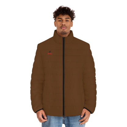 Men's Dark Brown Puffer Jacket (AOP)