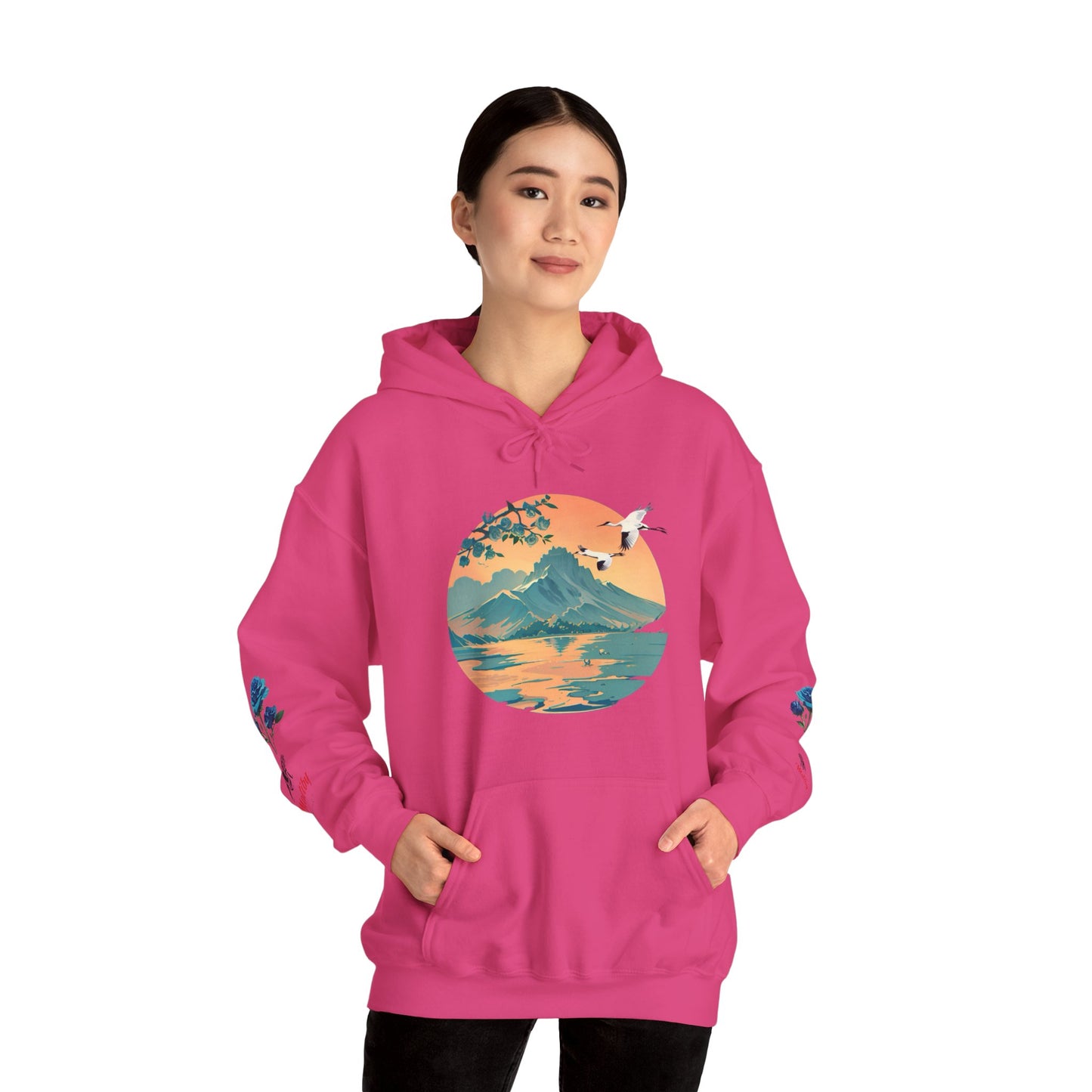 Japanese Blue Roses Landscape Unisex Heavy Blend™ Hooded Sweatshirt