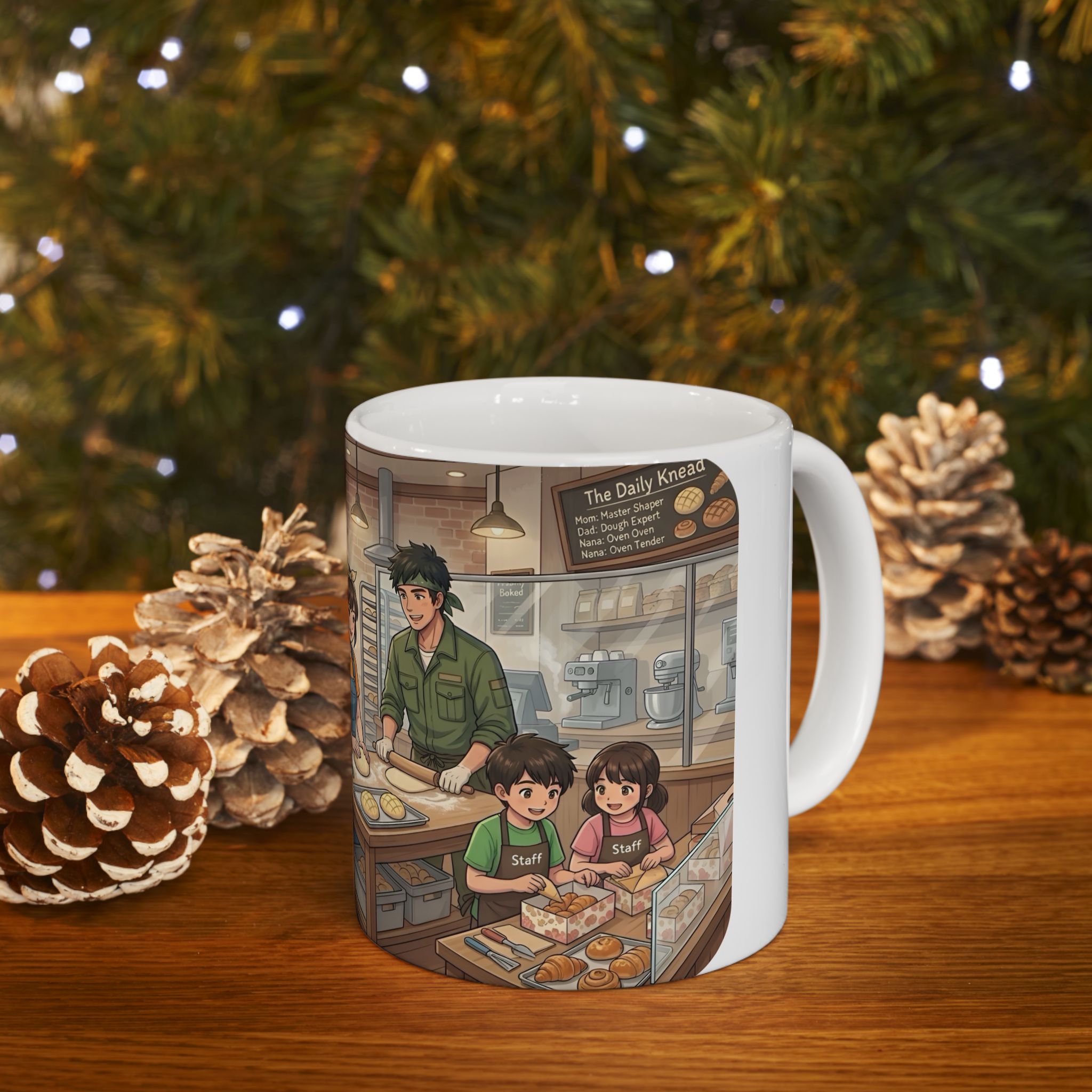 Cozy Family Bakery White Ceramic Mug — Inspirational Multigenerational Baking Cup (11oz & 15oz)