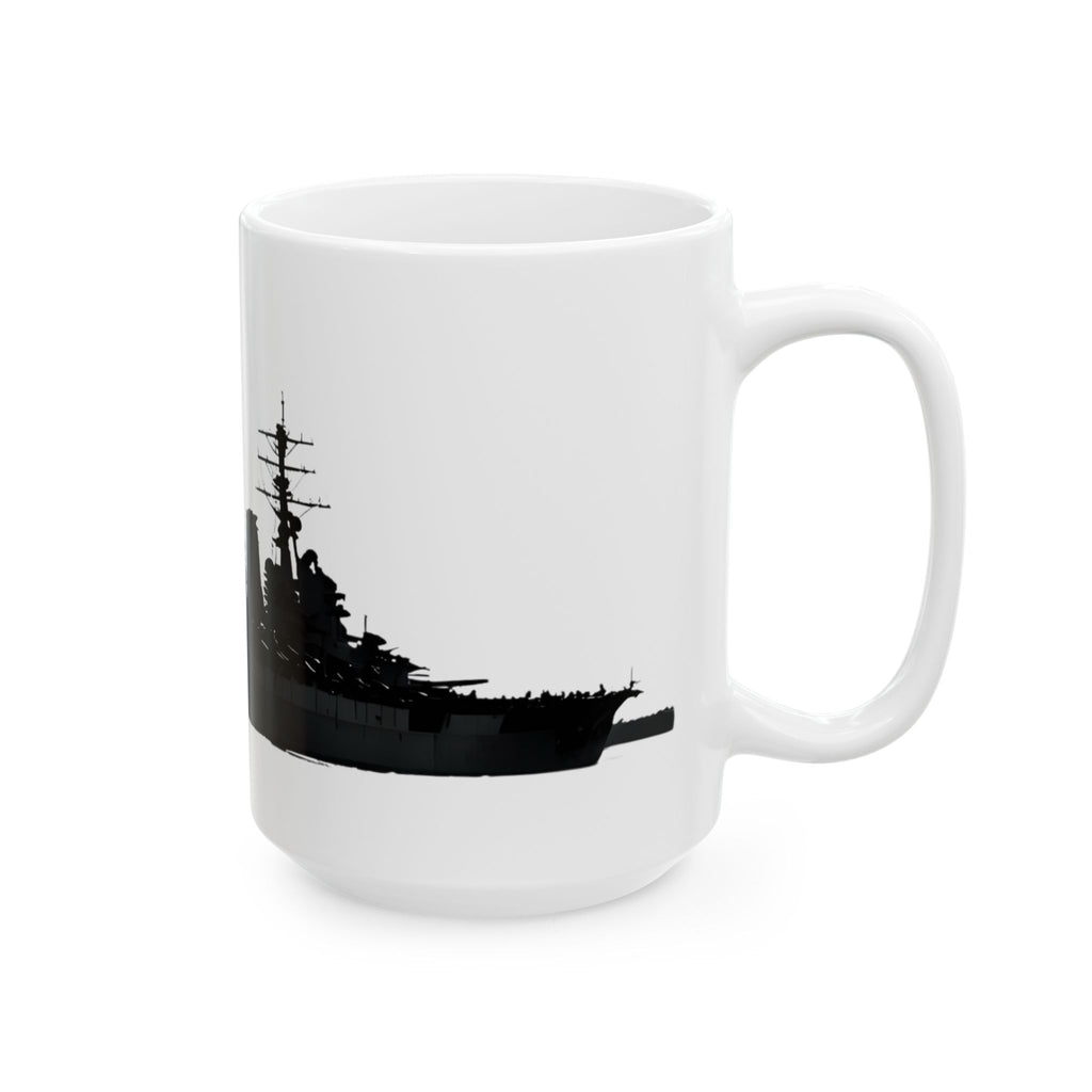 Military Steel Wraparound White Ceramic Mug - Navy Battleship Silhouette Cup (11oz & 15oz)