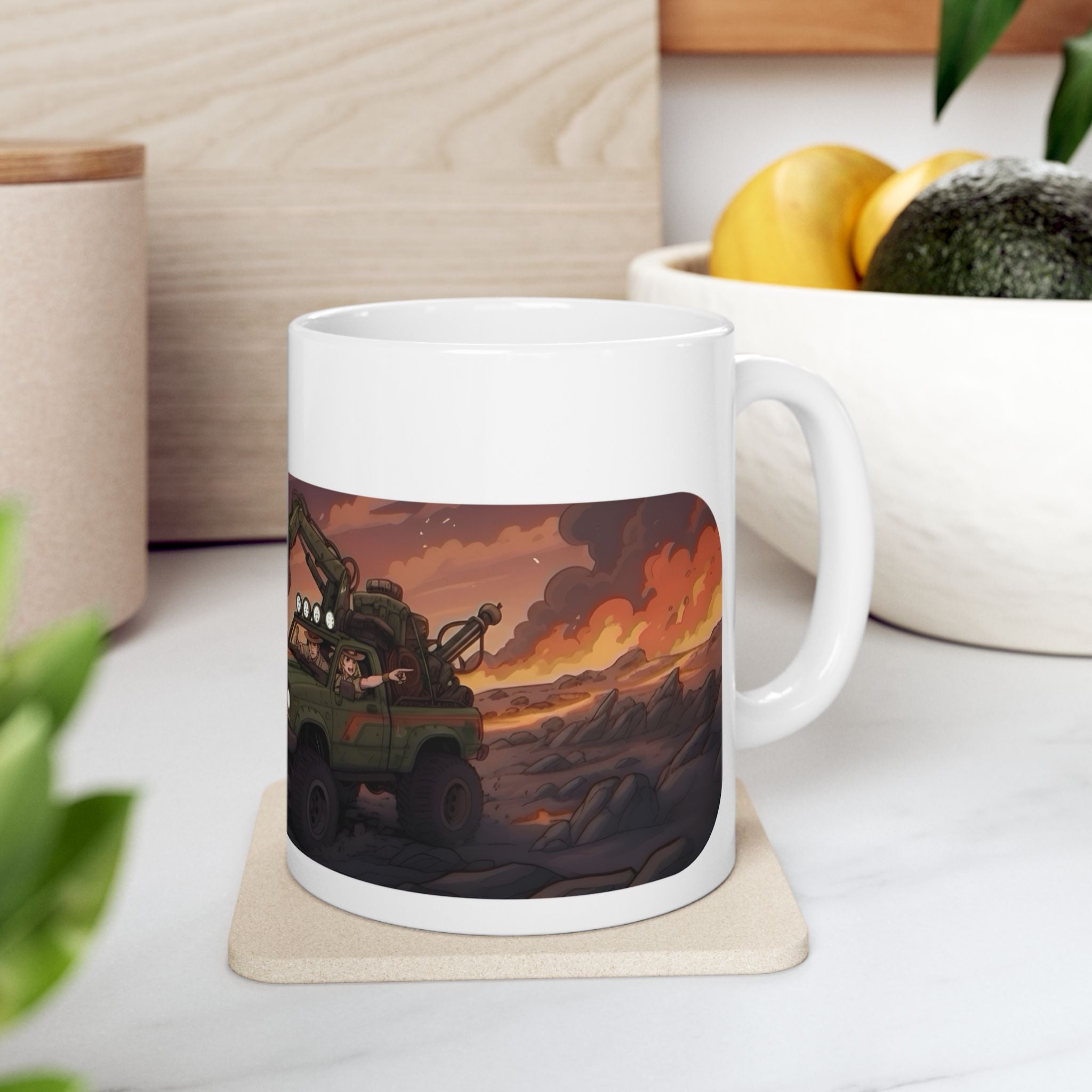 Adventure 4x4 Trucks #19, Geology Lava Volcanologists On The Go White Ceramic Mug — Find Your Path To The Essentials Cup (11oz & 15oz)