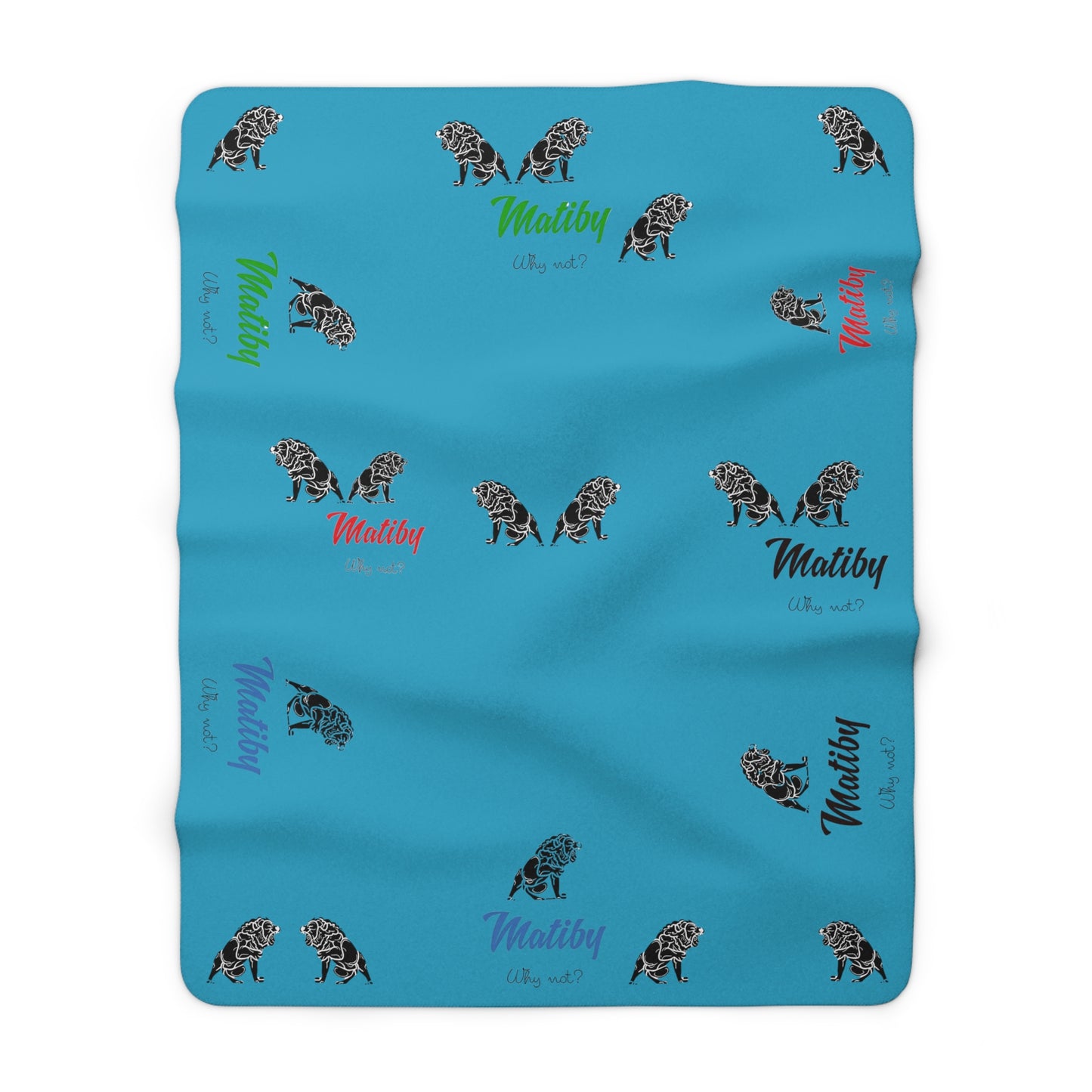 Matiby Lion Teal Sherpa Fleece Blanket