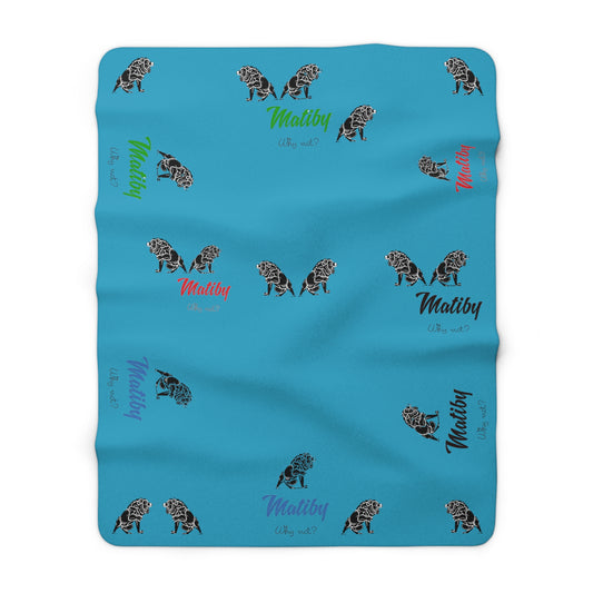 Matiby Lion Teal Sherpa Fleece Blanket