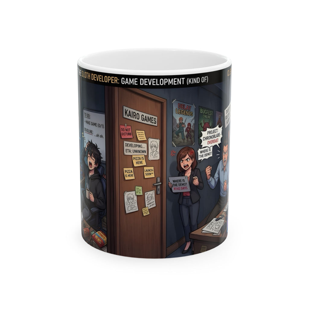 Indie Game Developer Life White Ceramic Mug — Funny Gaming Studio Office Cup, 11oz & 15oz