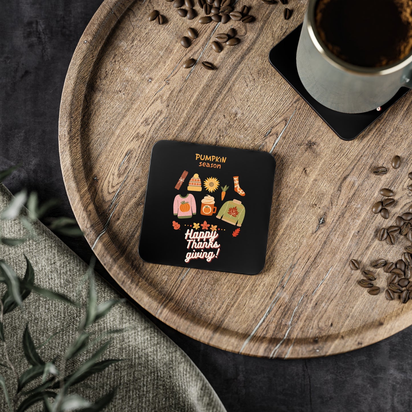 Journeys Autumn Seasons of Change Coaster Black, Gifts for the Holidays, Seasonal Coasters, Coasters for All Occasions, Thanksgiving PumpkinCoaster