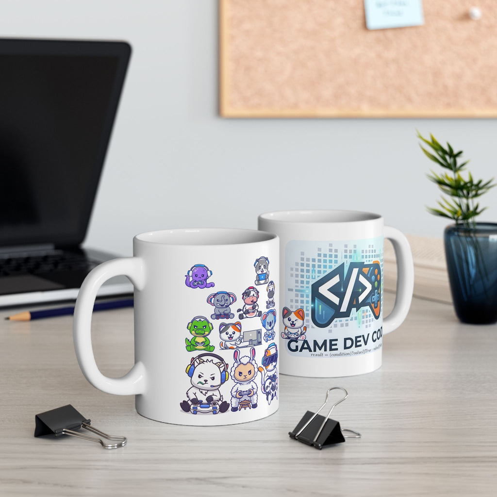 Game Dev Code White Ceramic Mug — Cute Gaming Panda & Adorables, 11oz/15oz