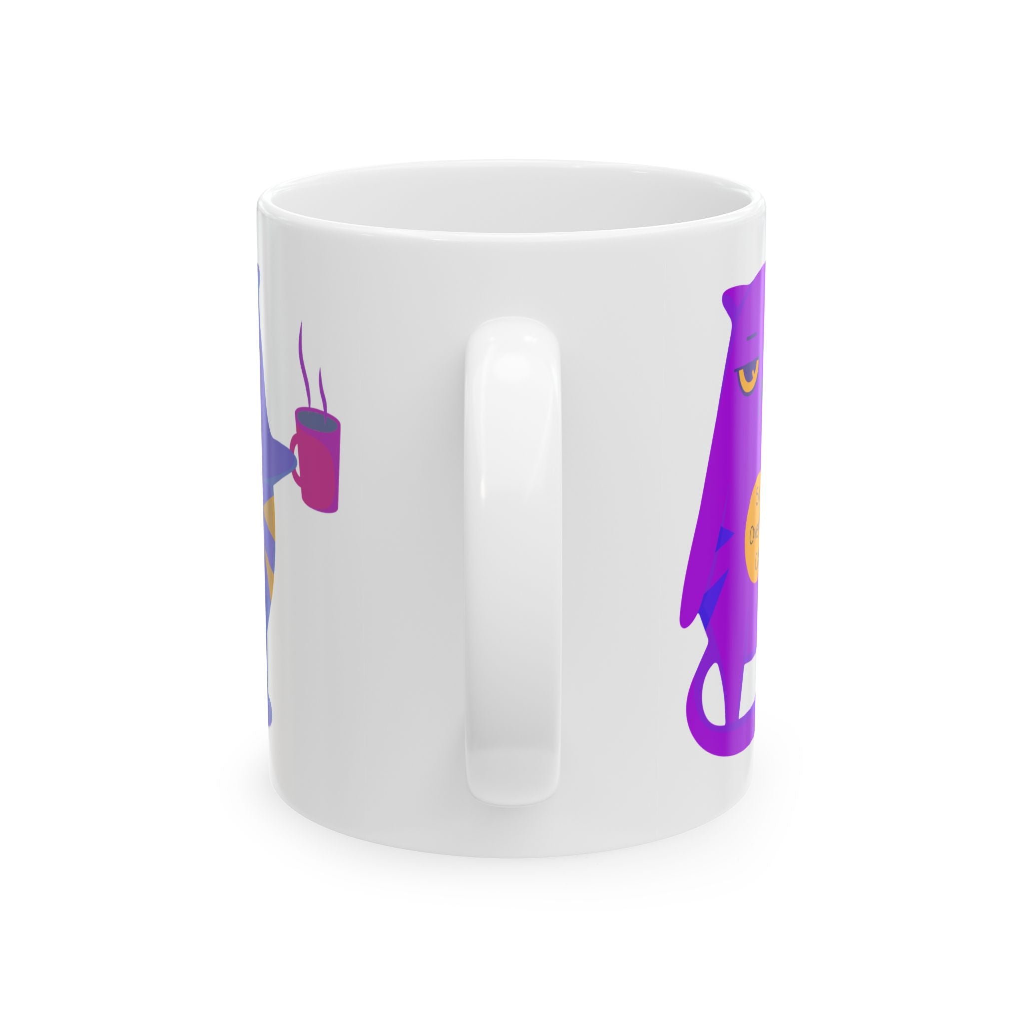 So OverLife Cat On A White Ceramic Mug 11oz & 15oz, Cute Kawaii Cat Holding Mug Cup