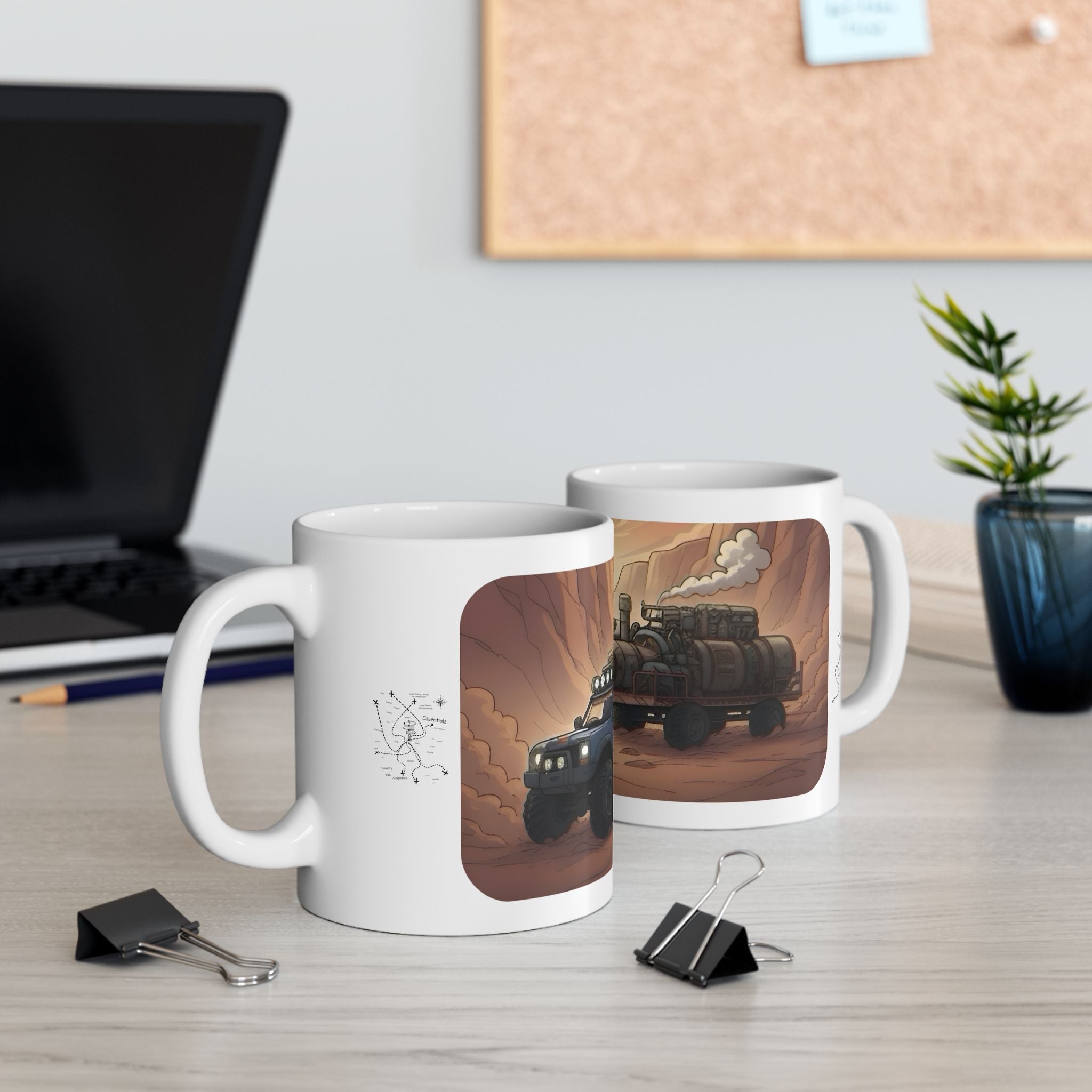 Adventure 4x4 Trucks #52, Chic Mechanic On The Haul White Ceramic Mug — Find Your Path To The Essentials Cup (11oz & 15oz)