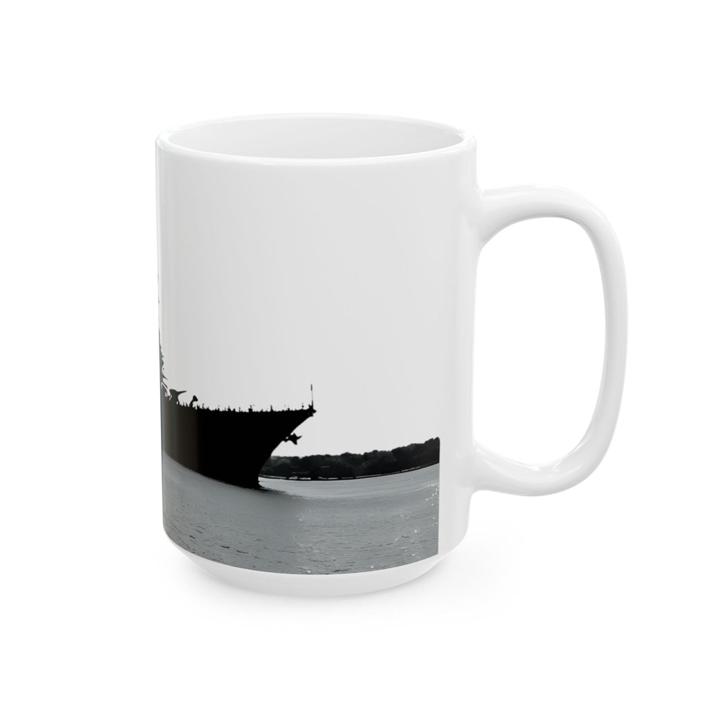 Resolute Silhouette Of A Mighty Warship Mug (11oz & 15oz), Navy Memorabilia White Ceramic Cup