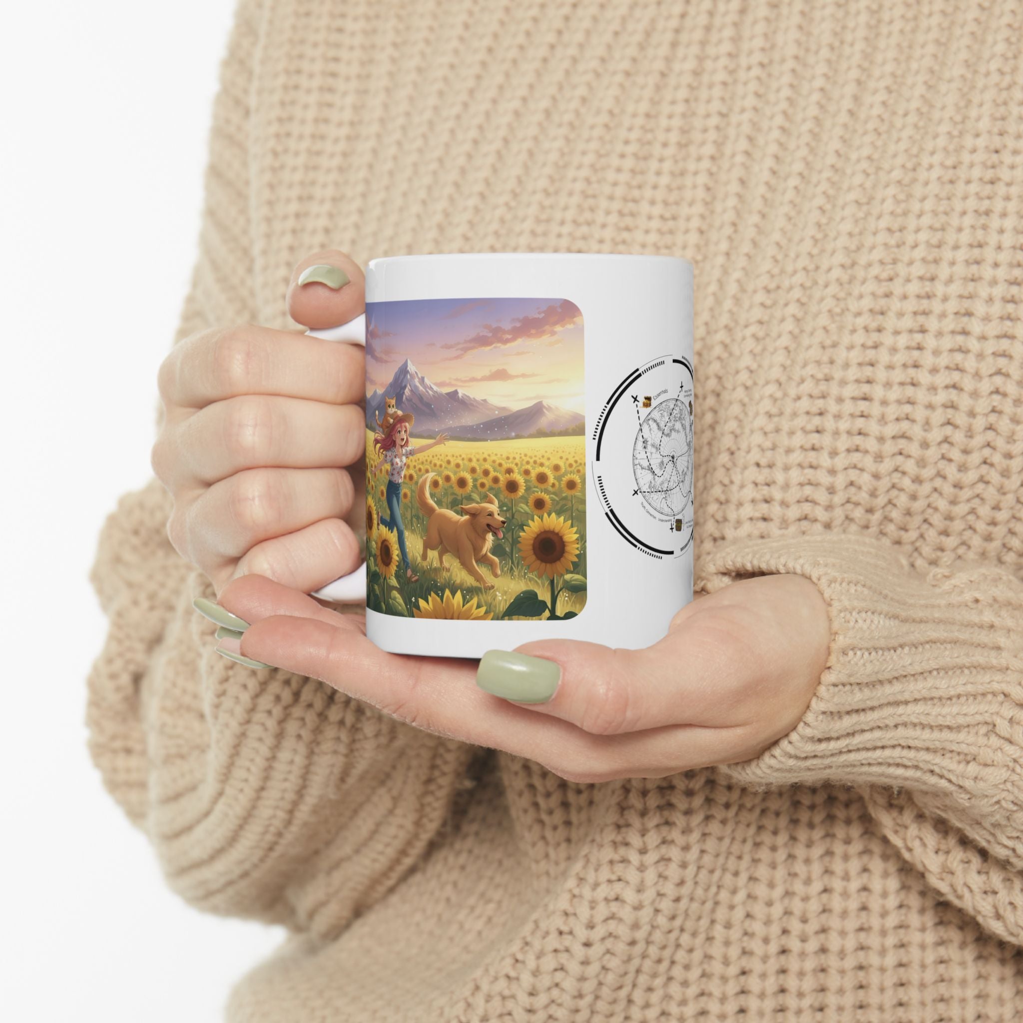 Golden Retriever Dog Tropical Sunset & Sunflower White Ceramic Mug — Orange Cat Boho Beach Vibes Tea Cup (11oz, 15oz)