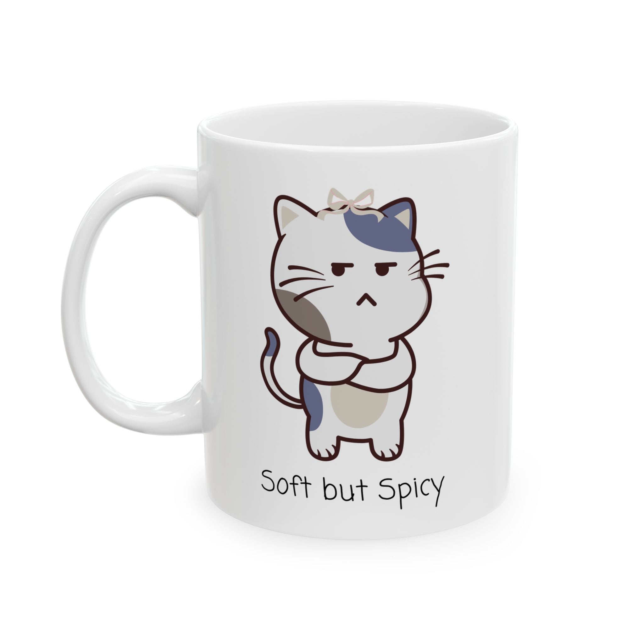 Cute Soft But Spicy Kitty White Ceramic Mug – 'So Fluffy' Cat 11oz & 15oz Tea Cup