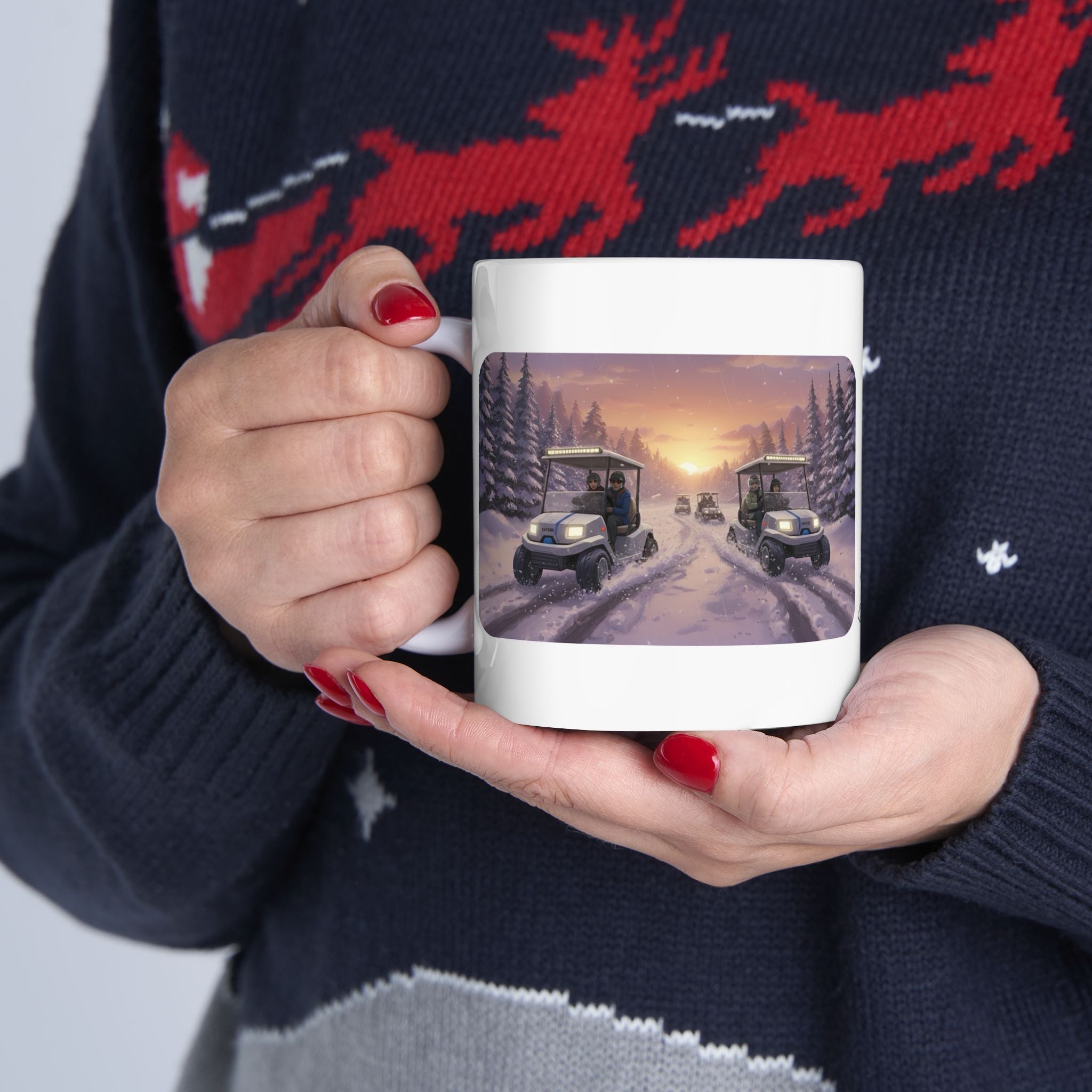 Anime Golf Cart Winter Racing Adventures #1 White Ceramic Mug — Find Your Path To The Essentials Cup (11oz & 15oz)