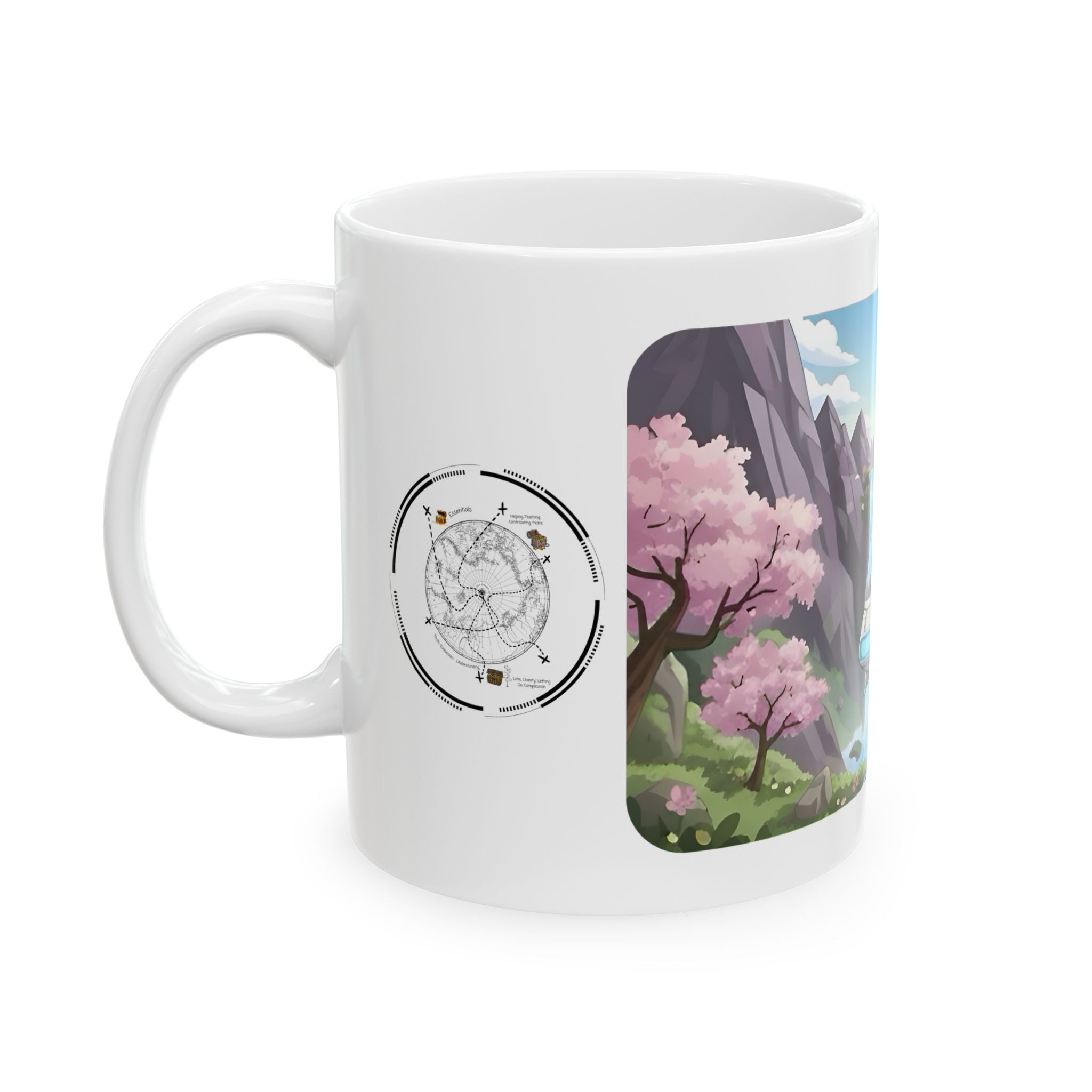 Sakura Mountain Vista White Ceramic Mug – Life’s Little Wonders Cup (11oz/15oz)