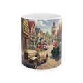 Vintage Village Roadtrip #1 White Ceramic Mug — Classic Cars & Happy Town Friends Cup (11oz, 15oz)