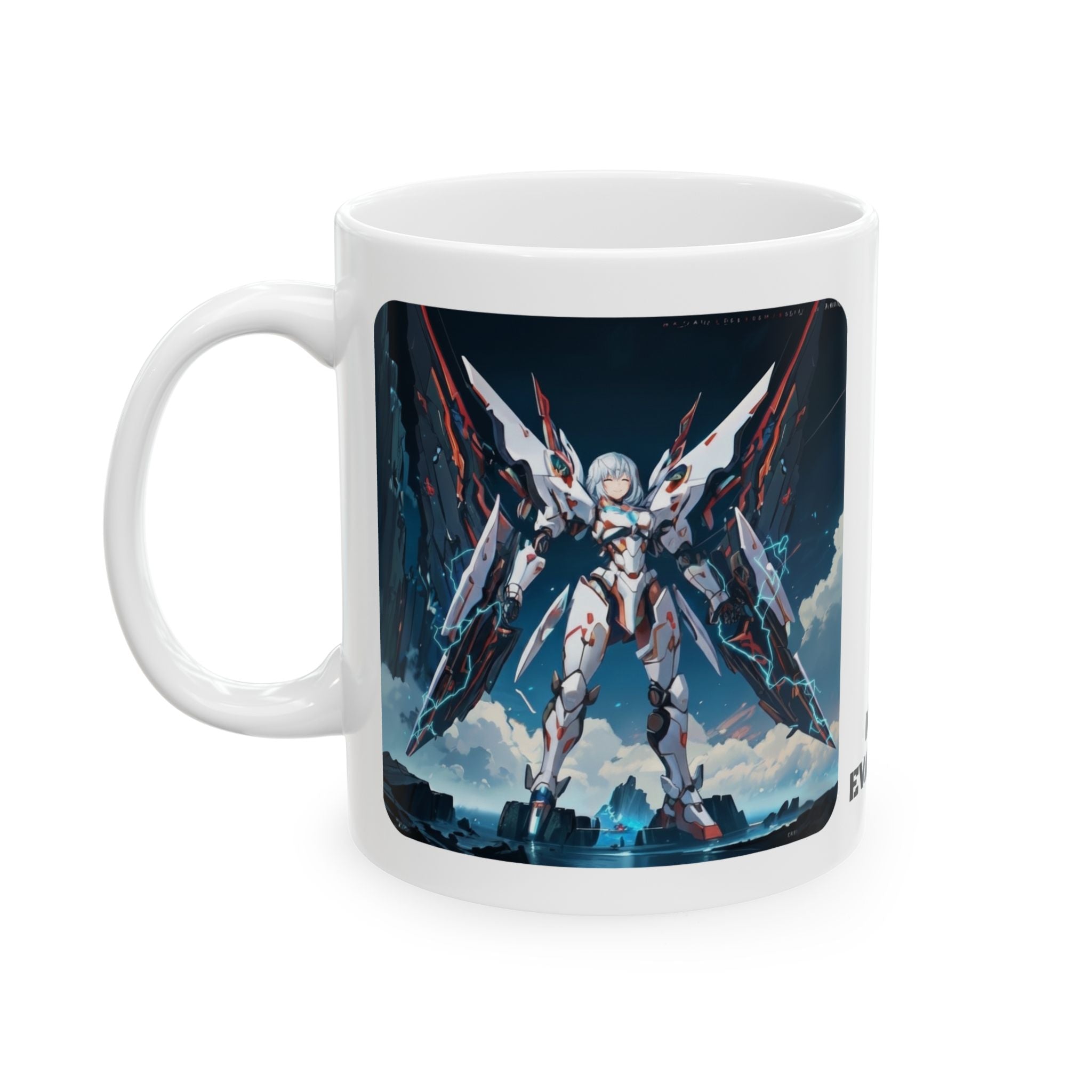 Sentience Rising MEK-EVA13X26 Prototype White Ceramic Mug | Sci-Fi NeoSentinel Uprising