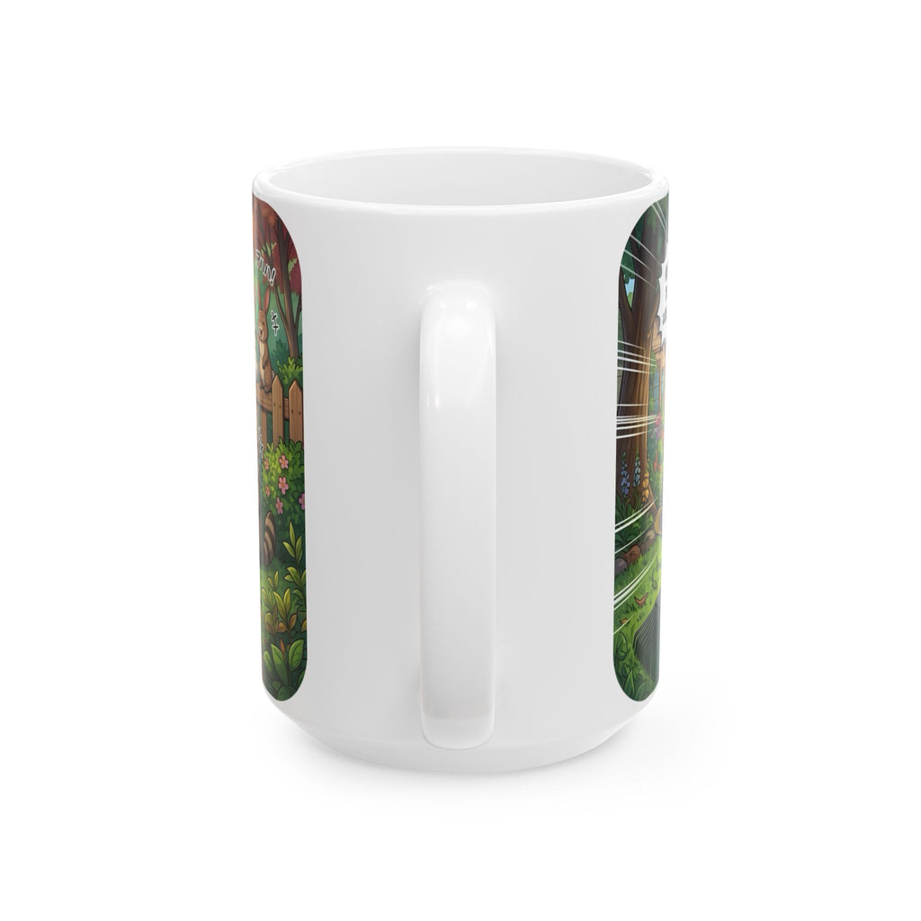 Funny Sunny Lawn Care White Ceramic Mug — Garden Hose Backyard Mishap Cup (11oz/15oz)