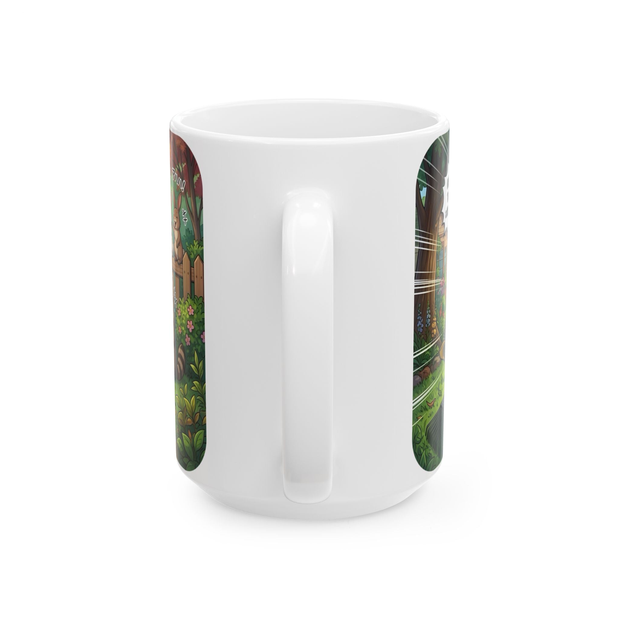 Funny Sunny Lawn Care White Ceramic Mug — Garden Hose Backyard Mishap Cup (11oz/15oz)