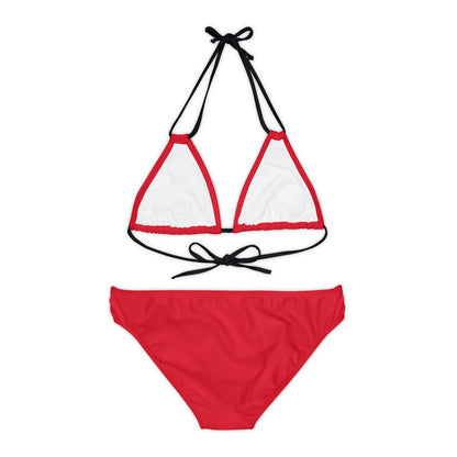 Dark Red Strappy Bikini Set (AOP)