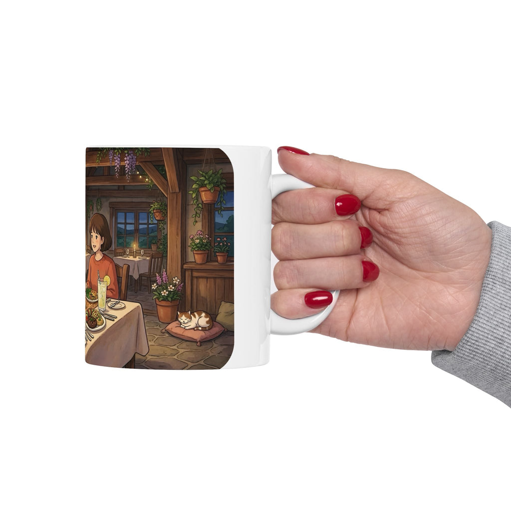 Cozy Candlelit Dinner White Ceramic Mug — Romantic Couple Cottage Cup (11oz & 15oz)