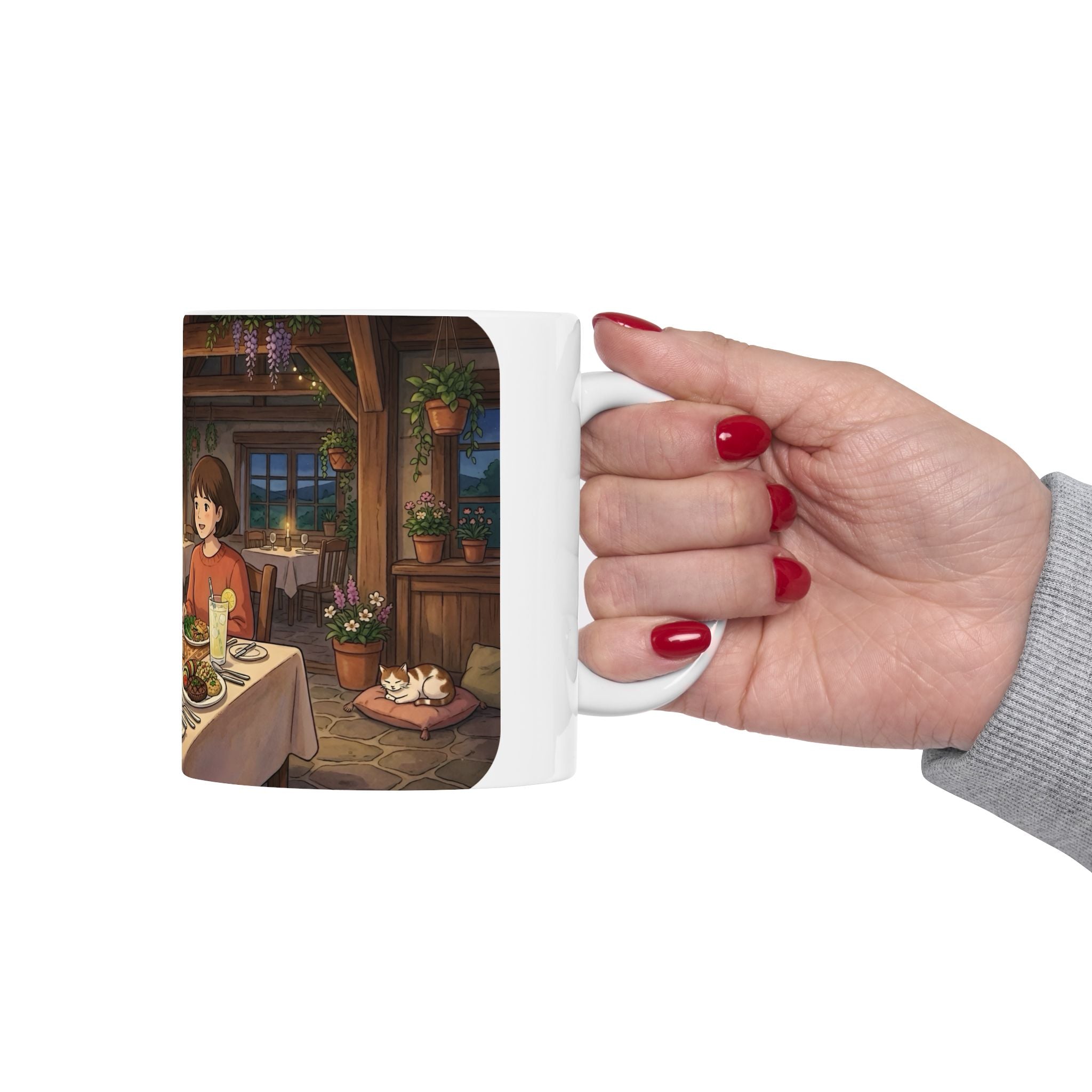 Cozy Candlelit Dinner White Ceramic Mug — Romantic Couple Cottage Cup (11oz & 15oz)