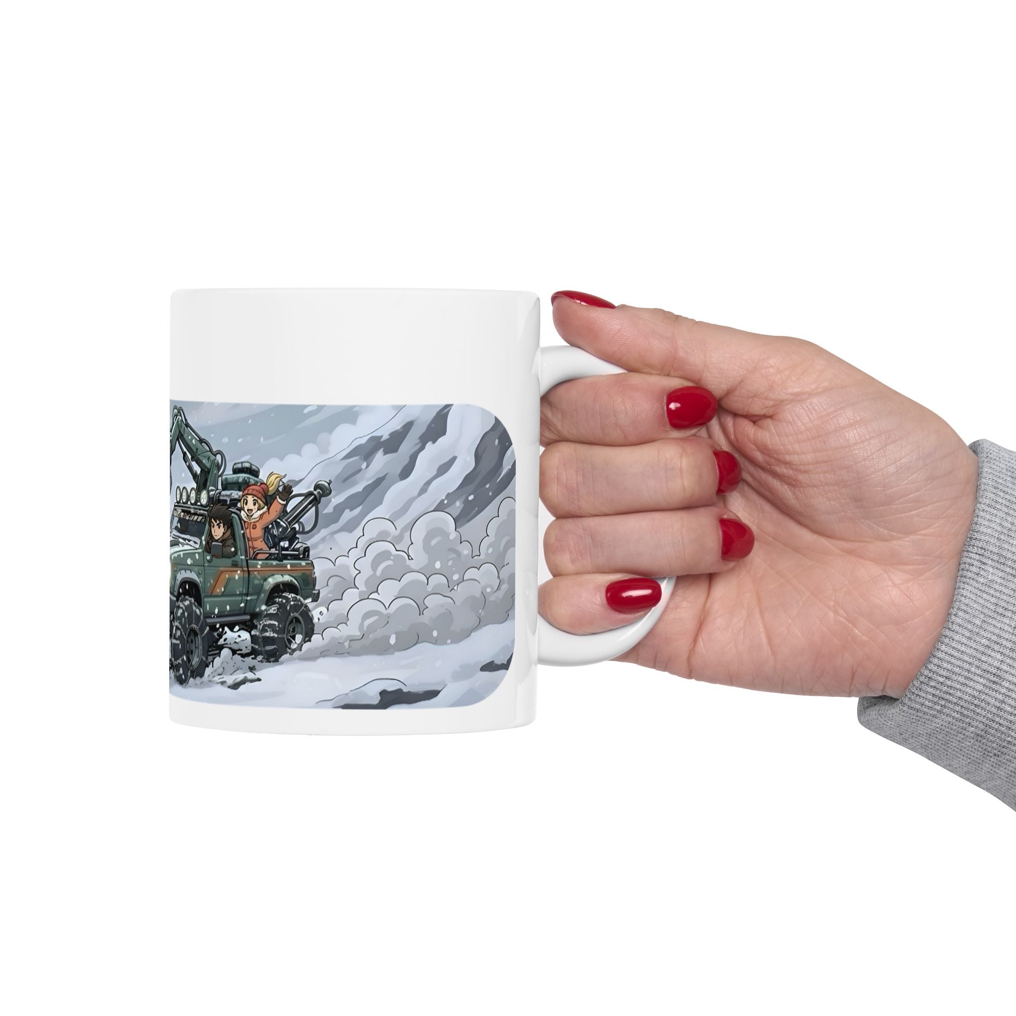 Adventure 4x4 Trucks #18, Winter Meteorologists On The Go White Ceramic Mug — Find Your Path To The Essentials Cup (11oz & 15oz)