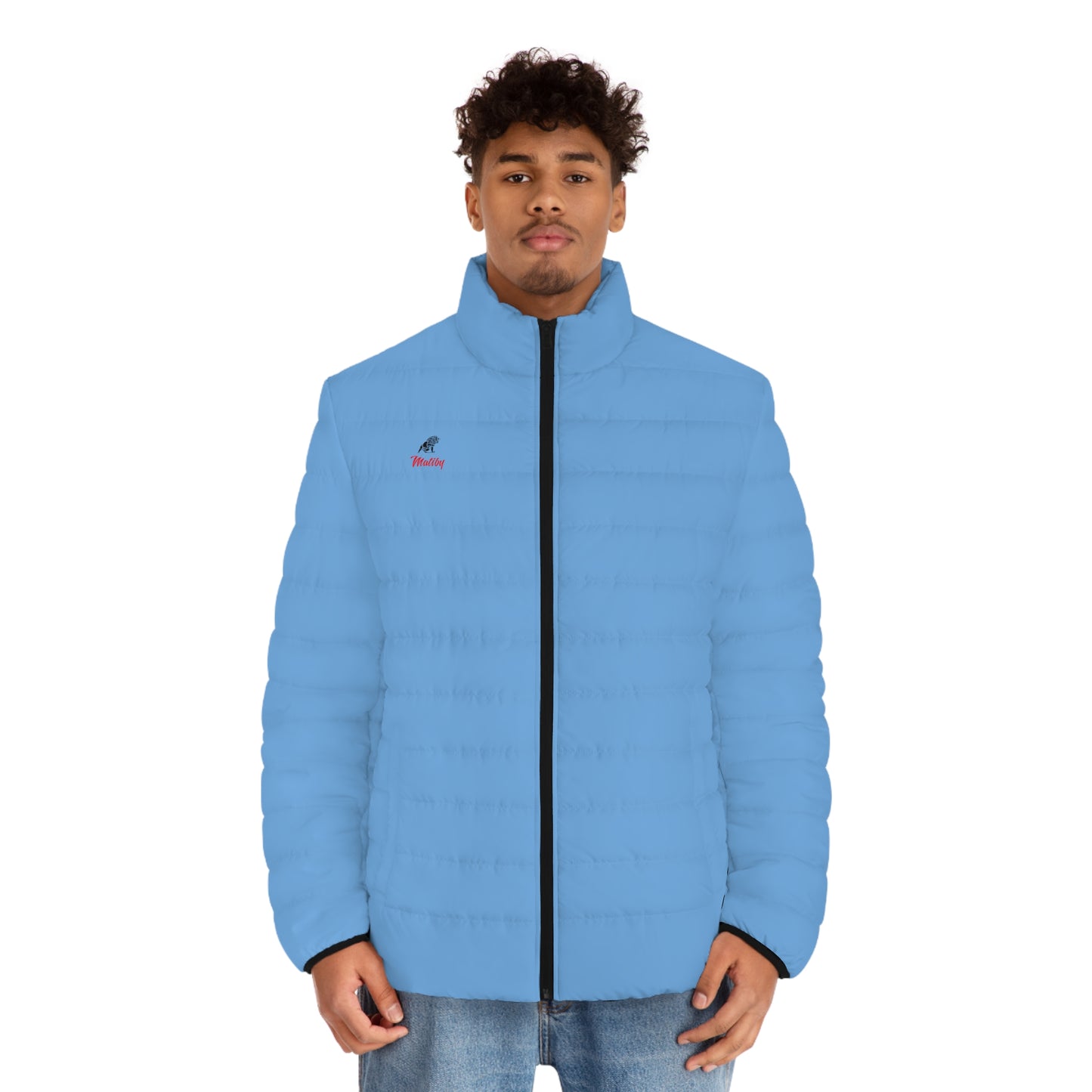 Men's Light Blue Puffer Jacket (AOP)