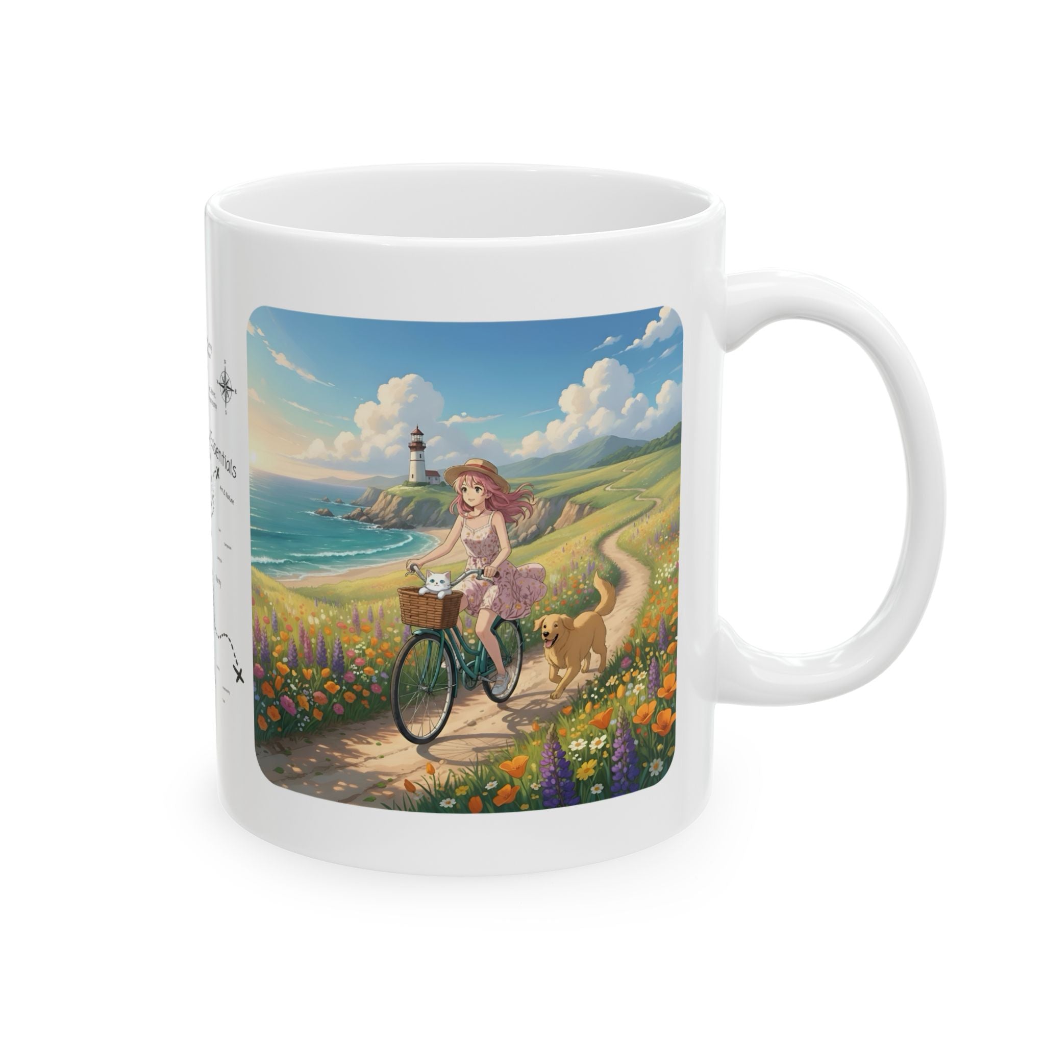 Faithful Friends, Golden Retriever, Orange & White Cats White Ceramic Mug — Calm Lighthouse Reflections Anime Girl Boho Beach Vibes Cup (11oz, 15oz)