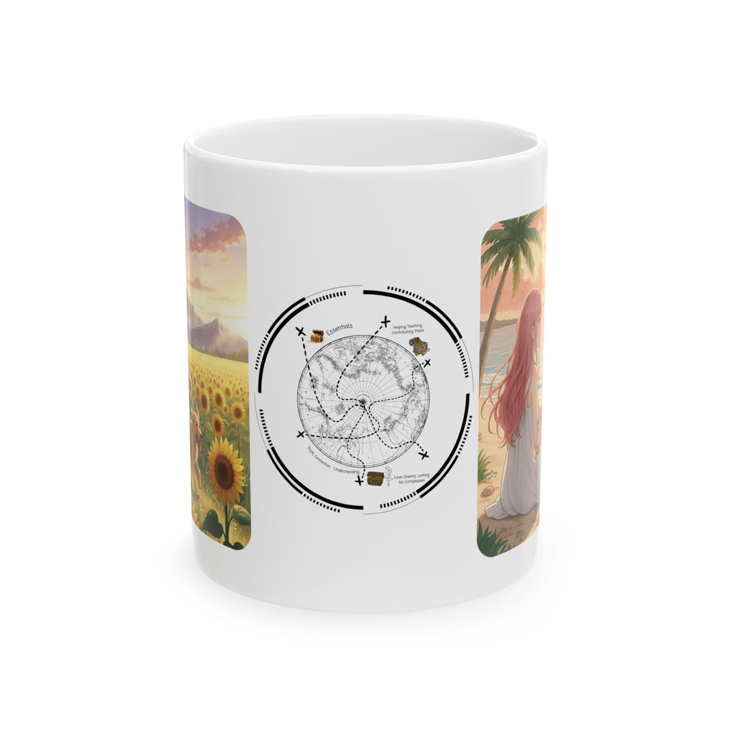 Golden Retriever Dog Tropical Sunset & Sunflower White Ceramic Mug — Orange Cat Boho Beach Vibes Tea Cup (11oz, 15oz)
