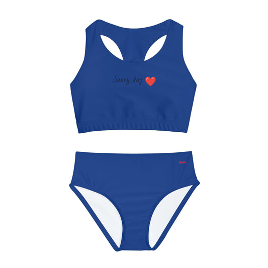 Girl's "Sunny Day" Dark Blue Two Piece Swimsuit (AOP)