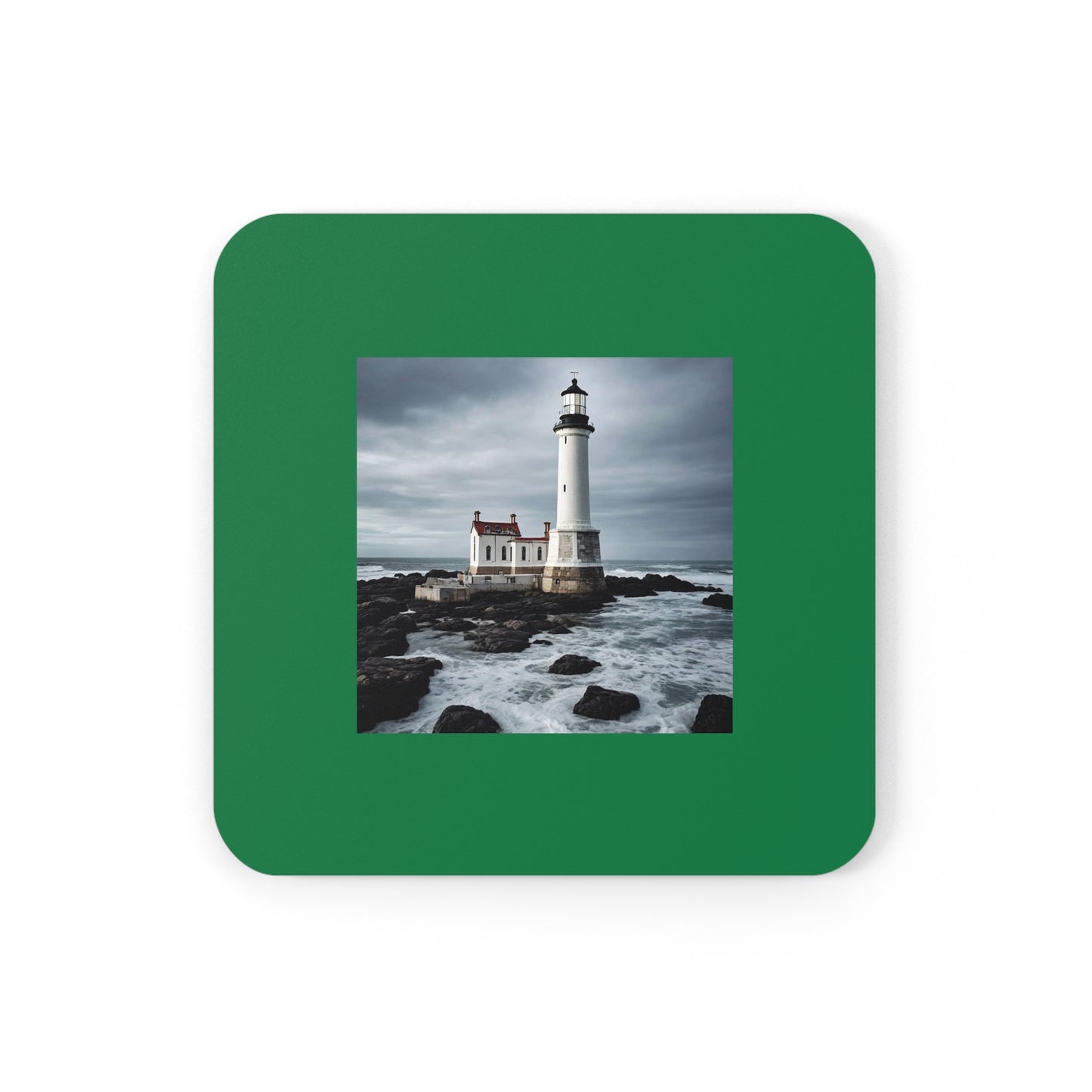 Matiby Lighthouse Dark Green Cork Back Coaster