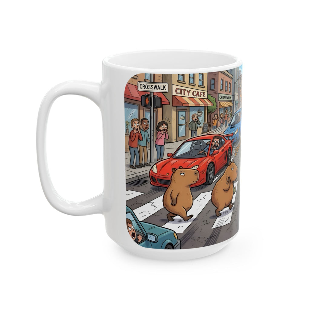 Capybara Abbey Road White Ceramic Mug – Funny Rodent Band Tea Cup (11oz & 15oz)