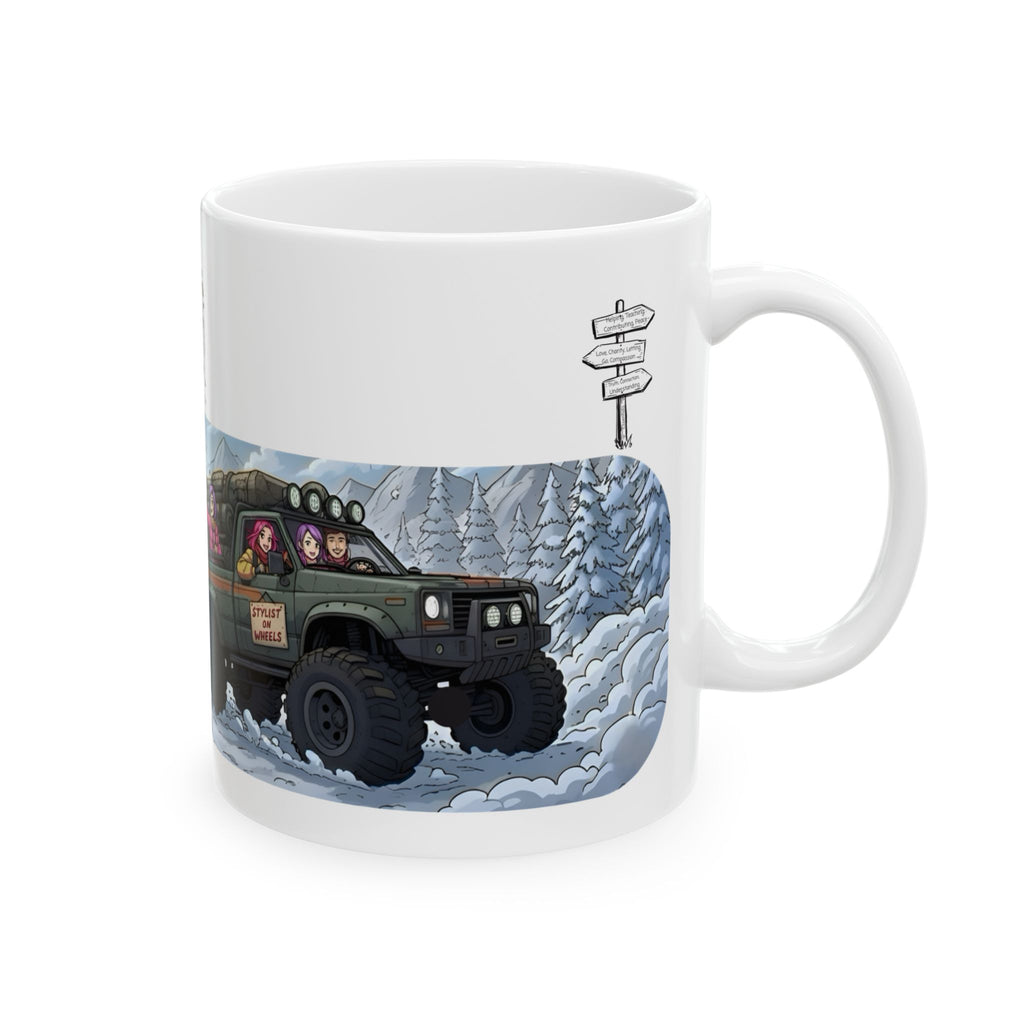 Adventure 4x4 Trucks #5, Stylist On Wheels White Ceramic Mug — Find Your Path To The Essentials Cup (11oz & 15oz)
