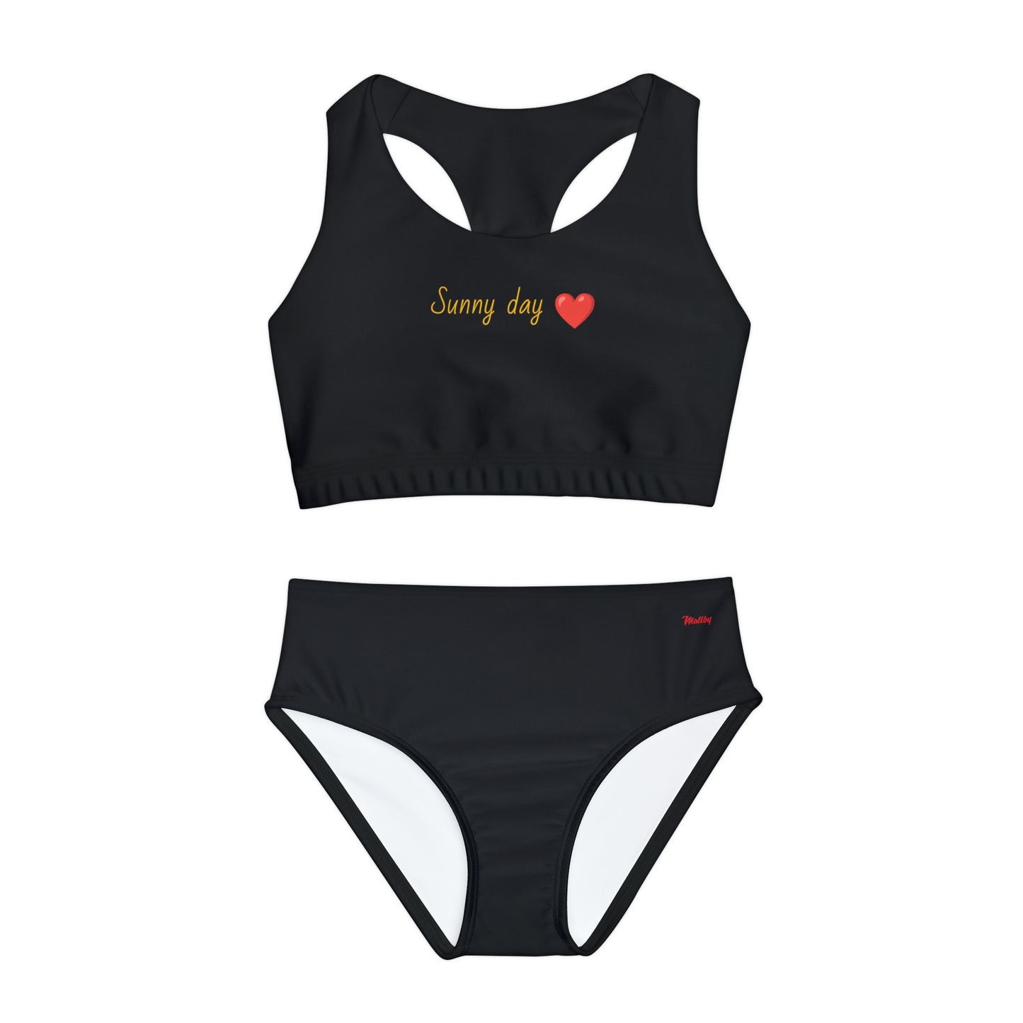 Girl's "Sunny Day" Black Two Piece Swimsuit (AOP)