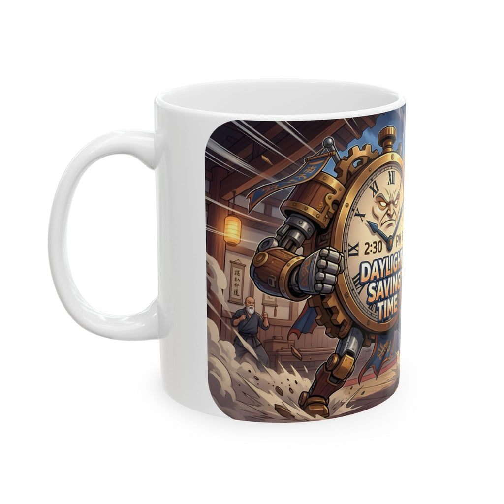 Daylight Saving Time Fight White Ceramic Mug – Brawling For Sleep Cup (11oz, 15oz)