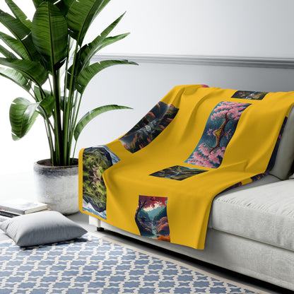 Artzy Scenic Yellow Sherpa Fleece Blanket