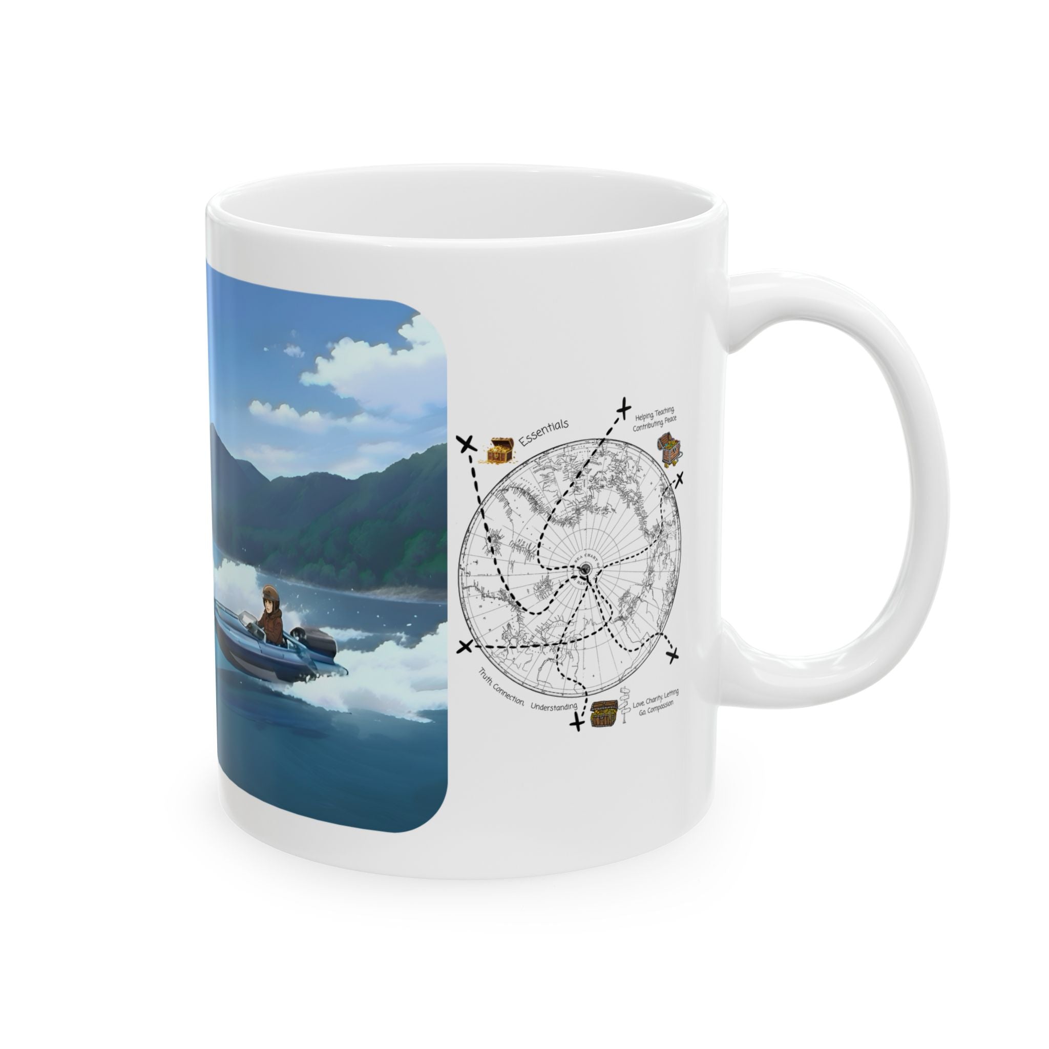 Adrenaline Boat Race #4 for Friends & Couples White Ceramic Mug — Anime Speedboat Treasure Map Cup (11oz/15oz)