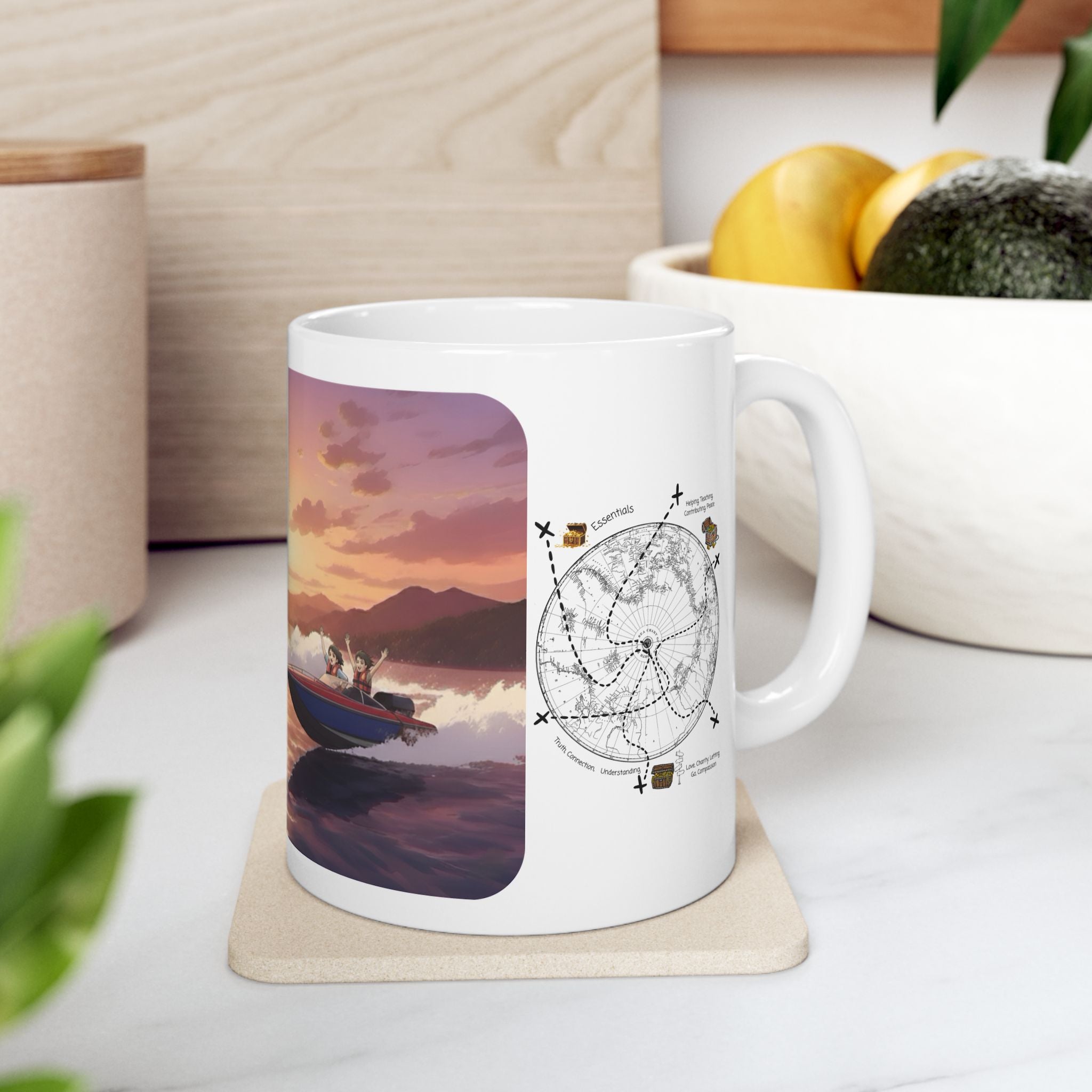 Adrenaline Boat Race #5 for Friends & Couples White Ceramic Mug — Anime Speedboat Treasure Map Cup (11oz/15oz)