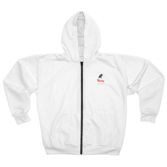 Matiby White Unisex Zip Hoodie (AOP)