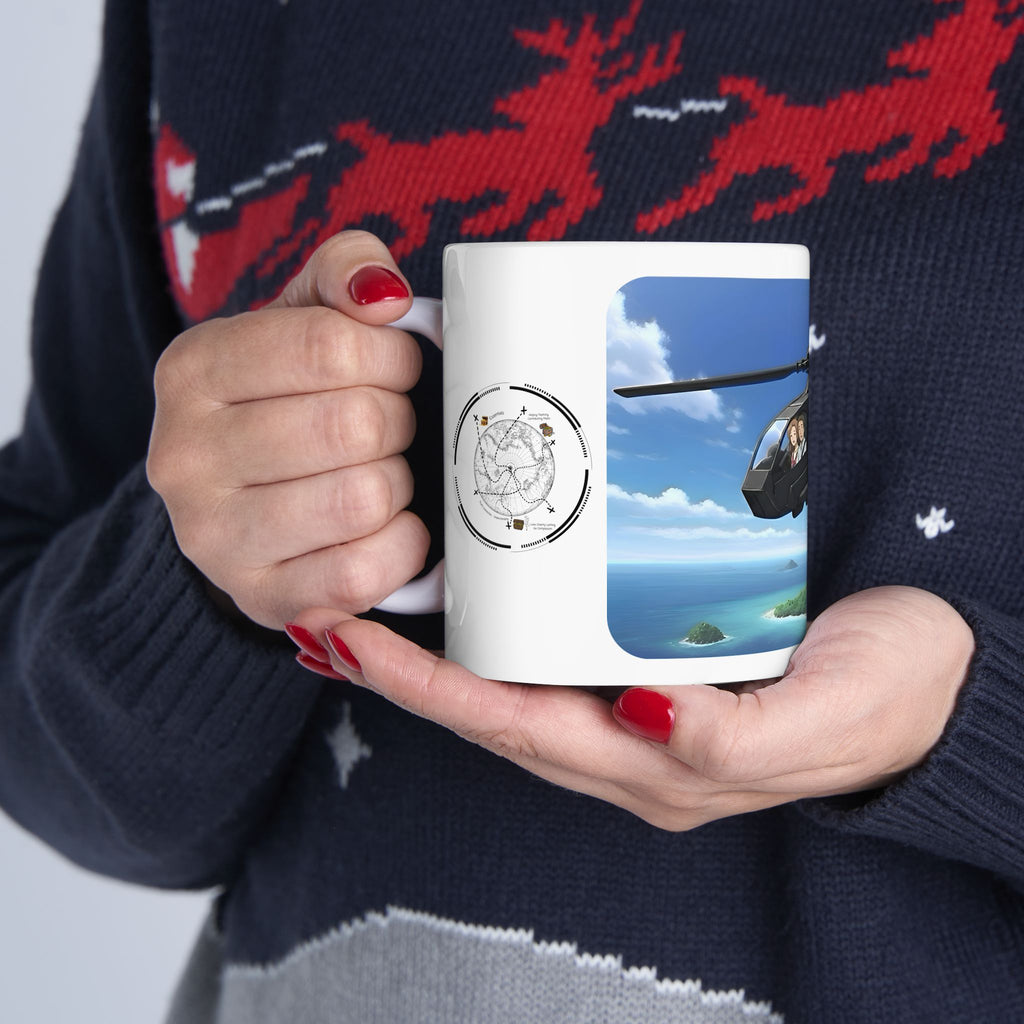 Anime Helicopter Adventure #1 Beach & The Tropical Island White Ceramic Mug – Celebrating Companionship, Creativity & Life’s Little Wonders Cup (11oz/15oz)