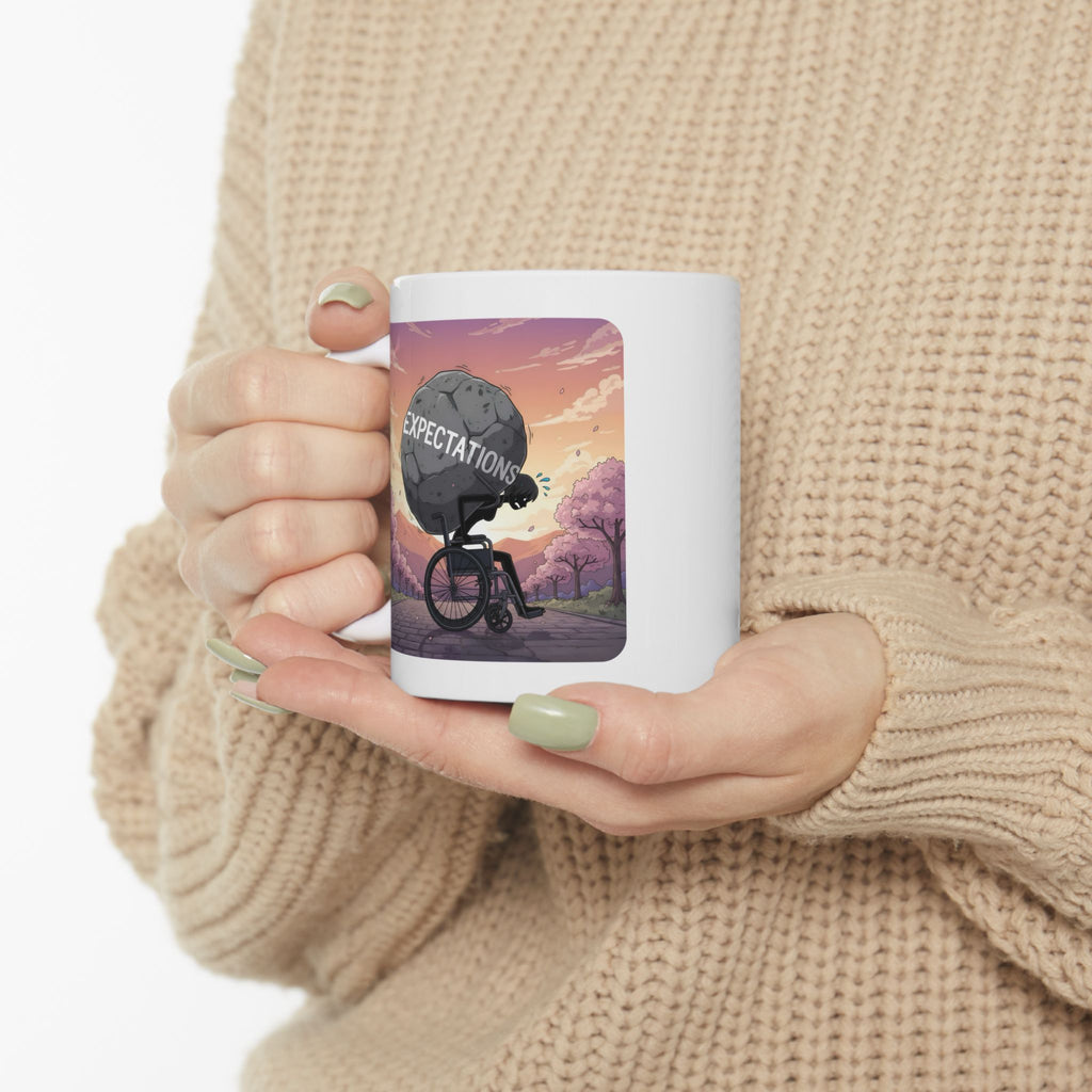 Unbreakable Woman Overcoming Expectation White Ceramic Mug, (11oz, 15oz), Disability Pride Wheelchair Warrior Cup