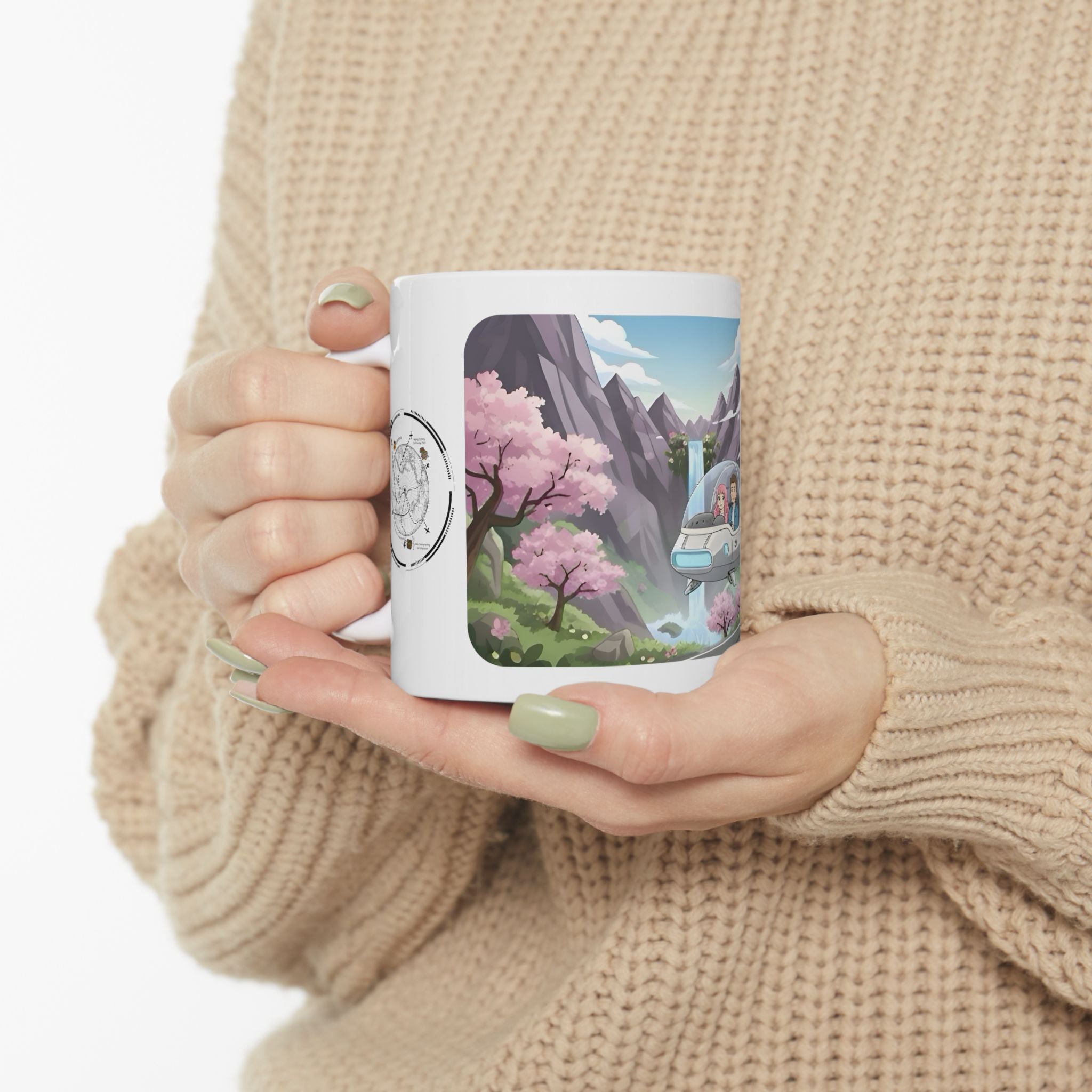 Sakura Mountain Vista White Ceramic Mug – Life’s Little Wonders Cup (11oz/15oz)