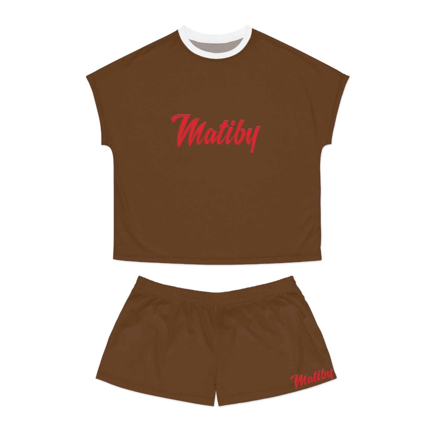 Matiby Women's Brown Short Pajama Set (AOP)