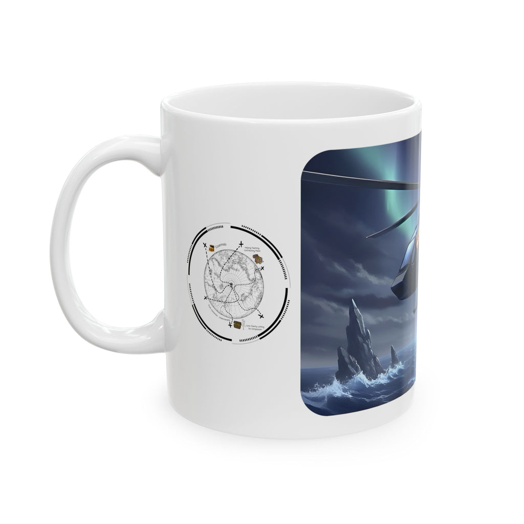 Touring Heli Under Aurora Borealis Northern Lights White Ceramic Mug – Friends, Family & Imaginative Adventures, Celebrating Companionship, Creativity & Life’s Little Wonders Cup (11oz/15oz)